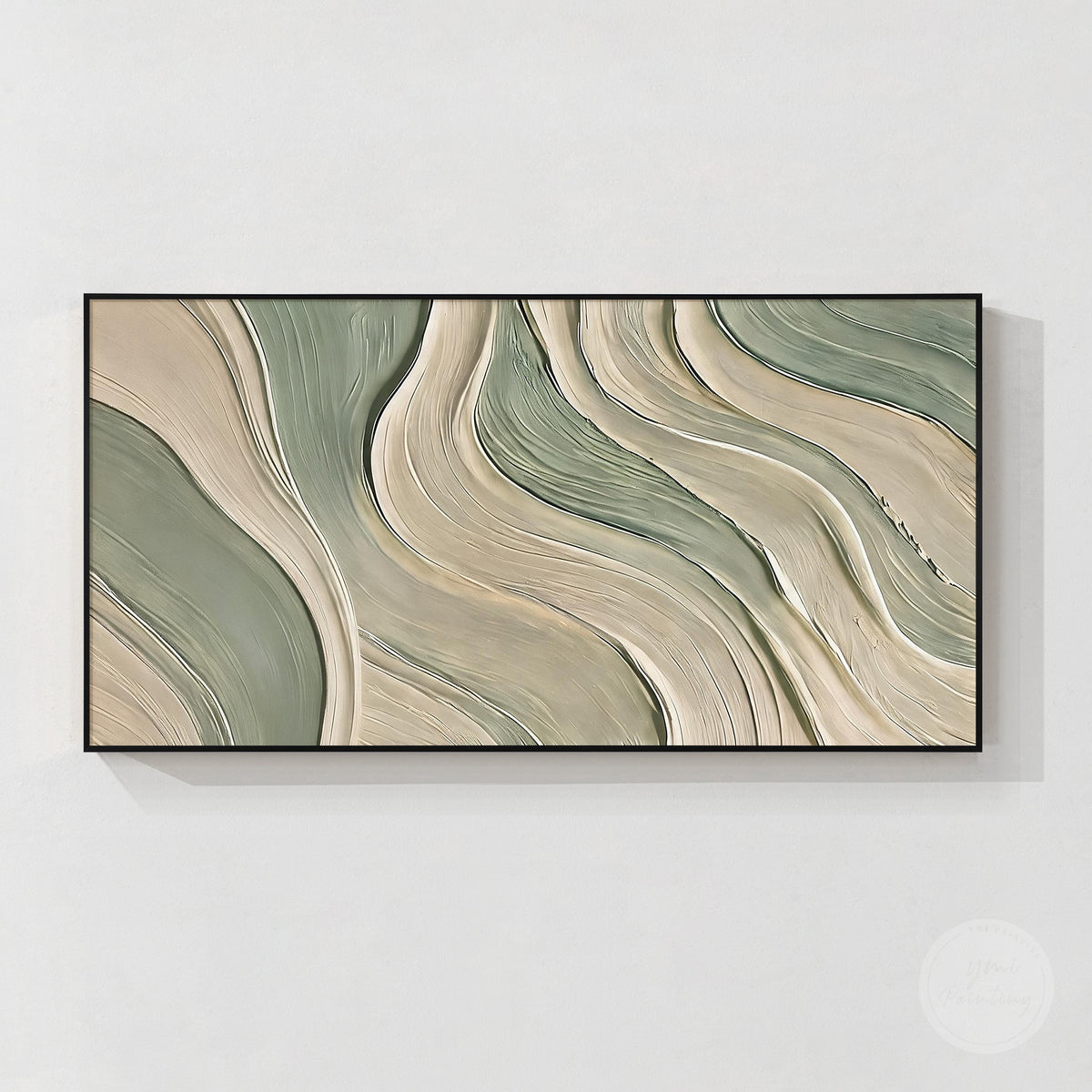 Neutral sage green and ivory canvas artwork