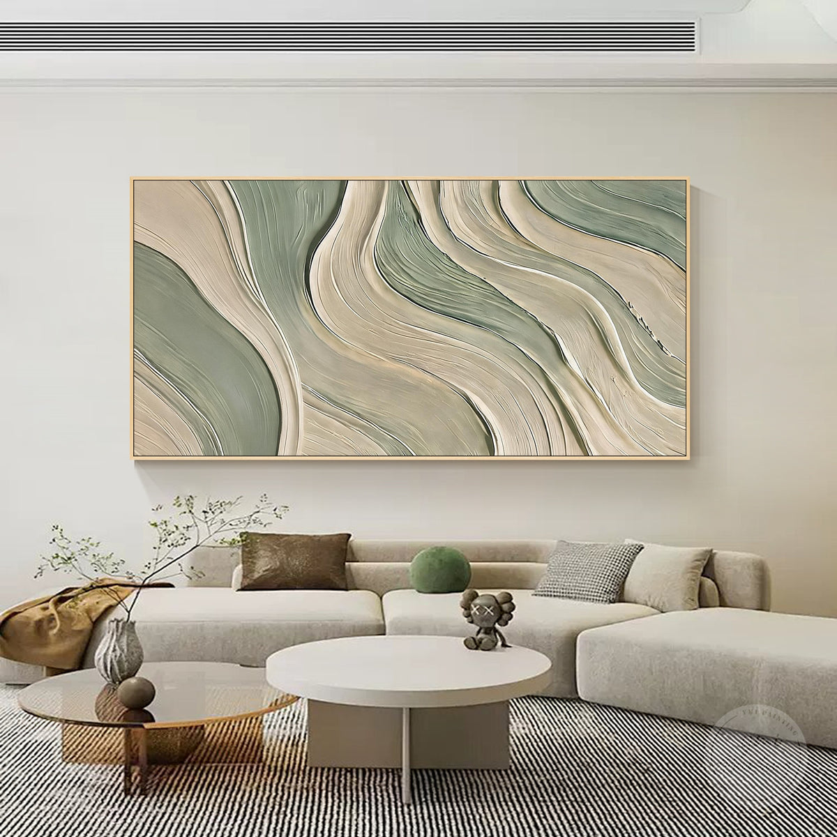 Soft sage green textured canvas with flowing forms