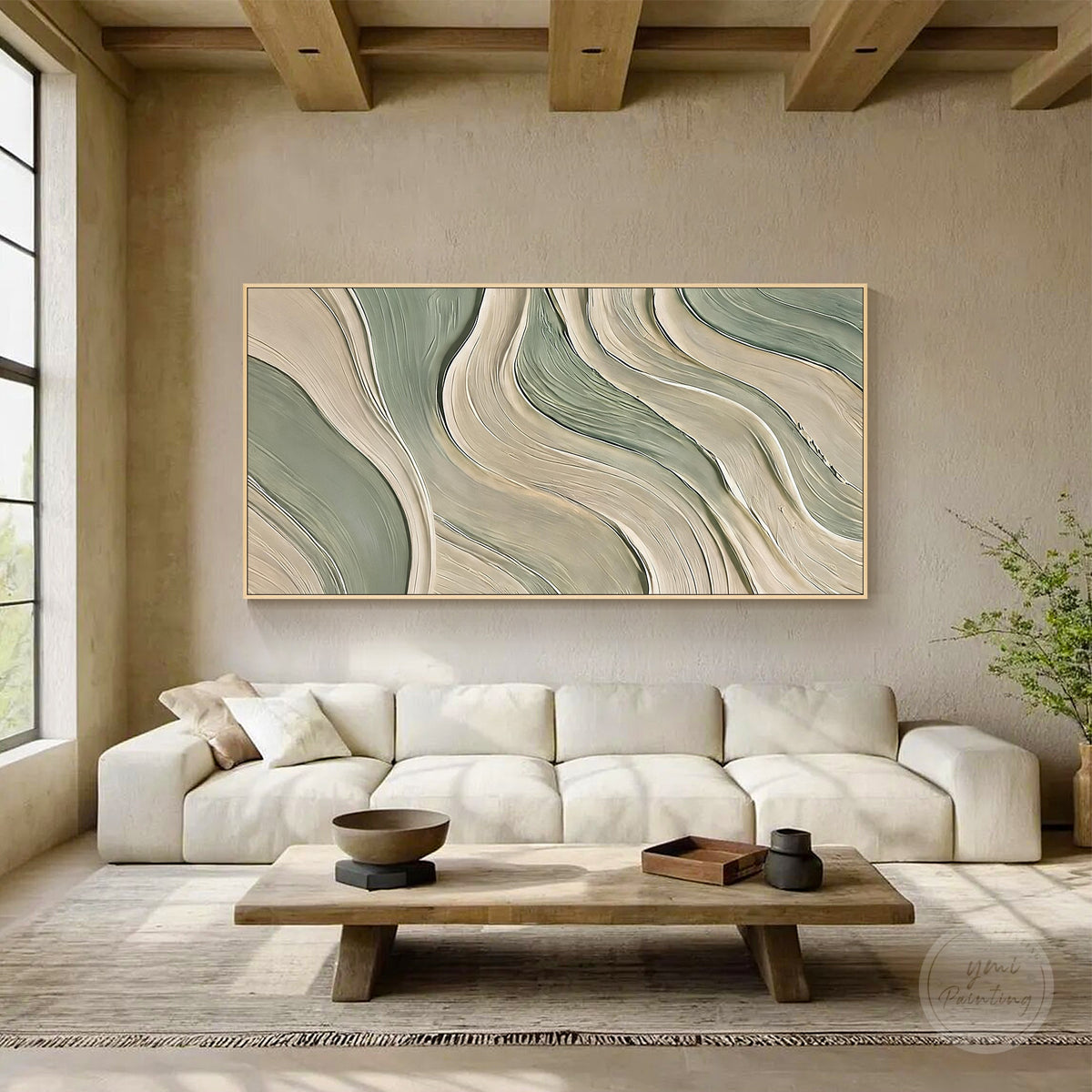 Organic contemporary painting with layered curved lines