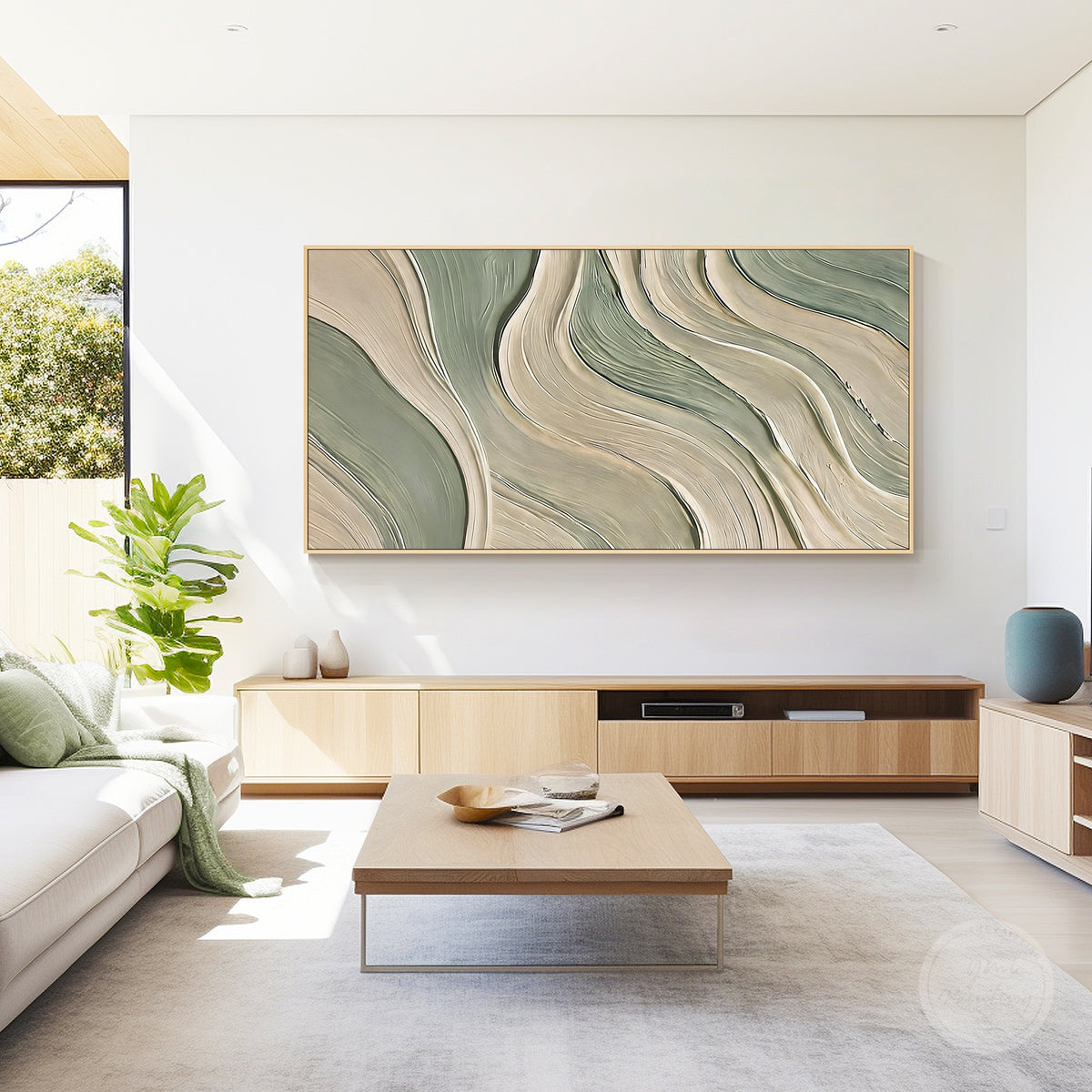 Neutral textured abstract canvas in sage and beige tones