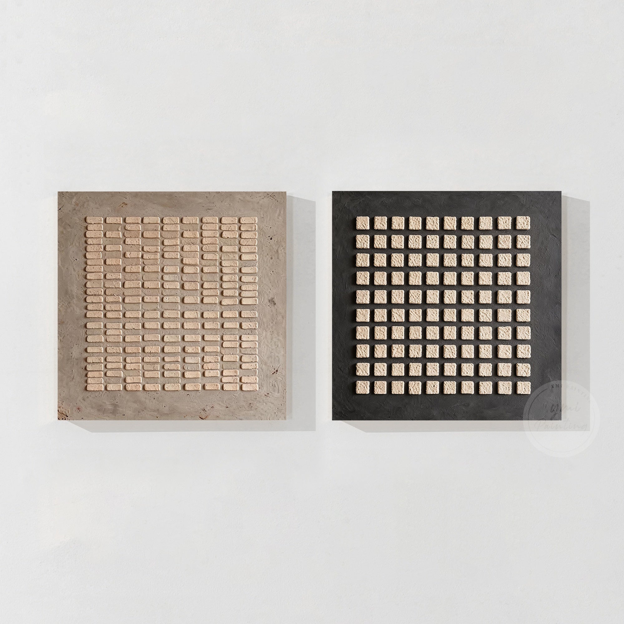 Beige and black textured abstract wall art set