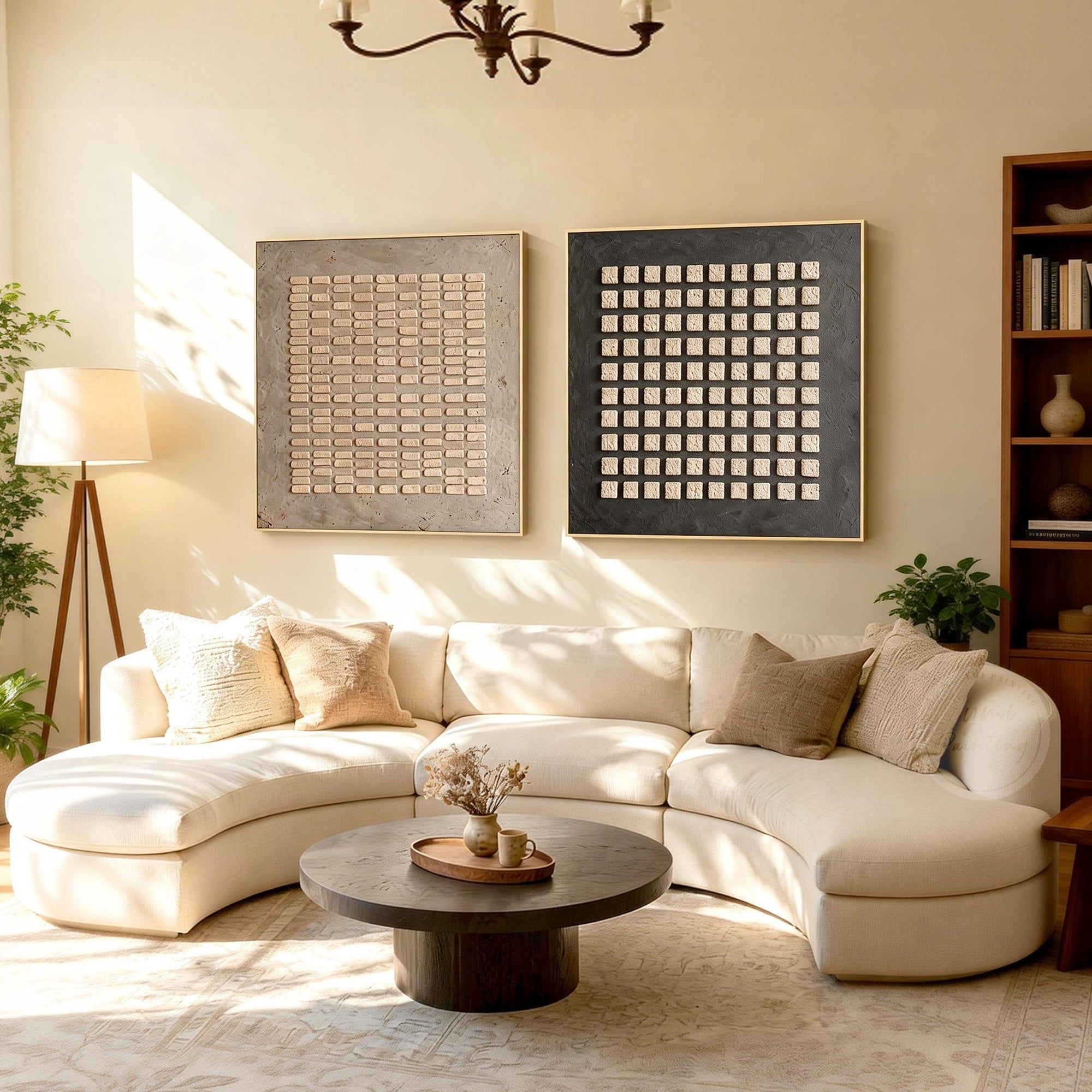 Contemporary black and beige relief wall artwork