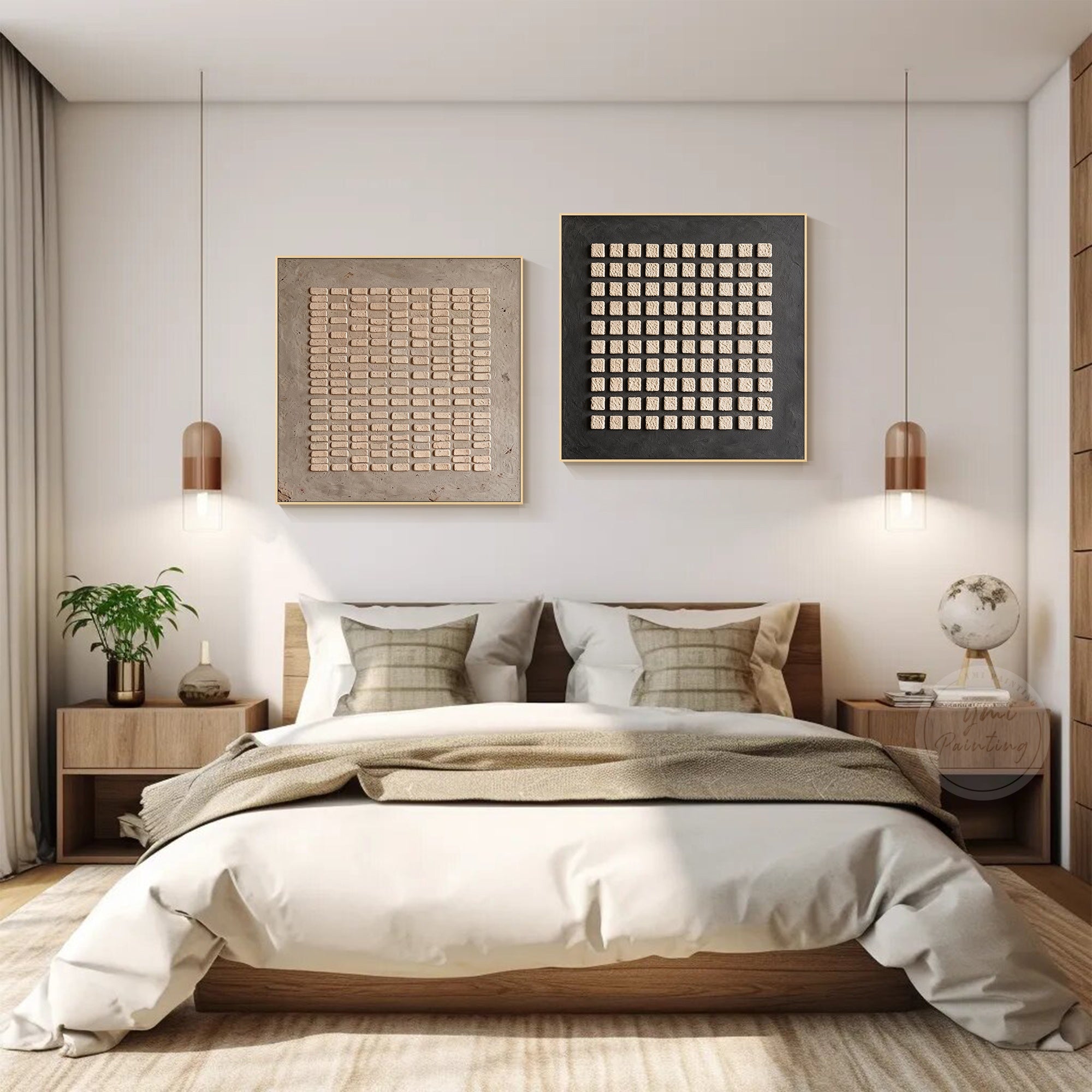 3D geometric relief artwork with rectangular patterns