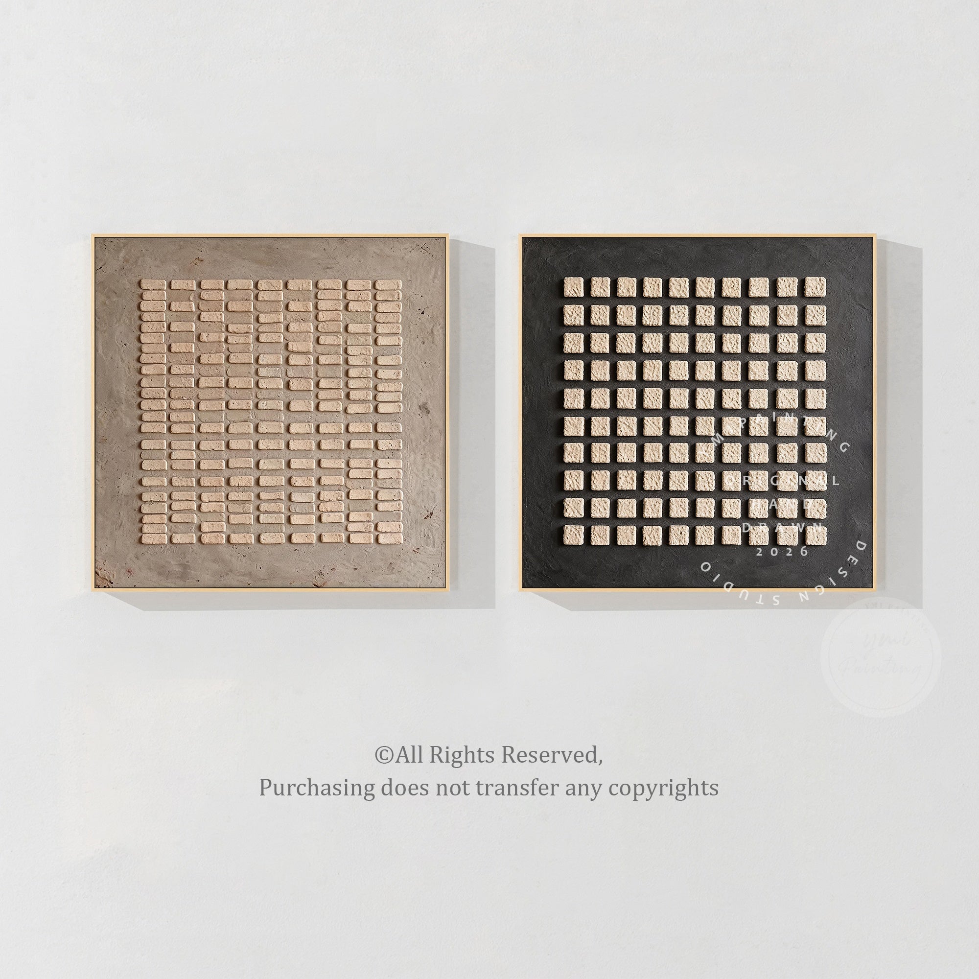 Contemporary relief canvas artwork in beige and black tones