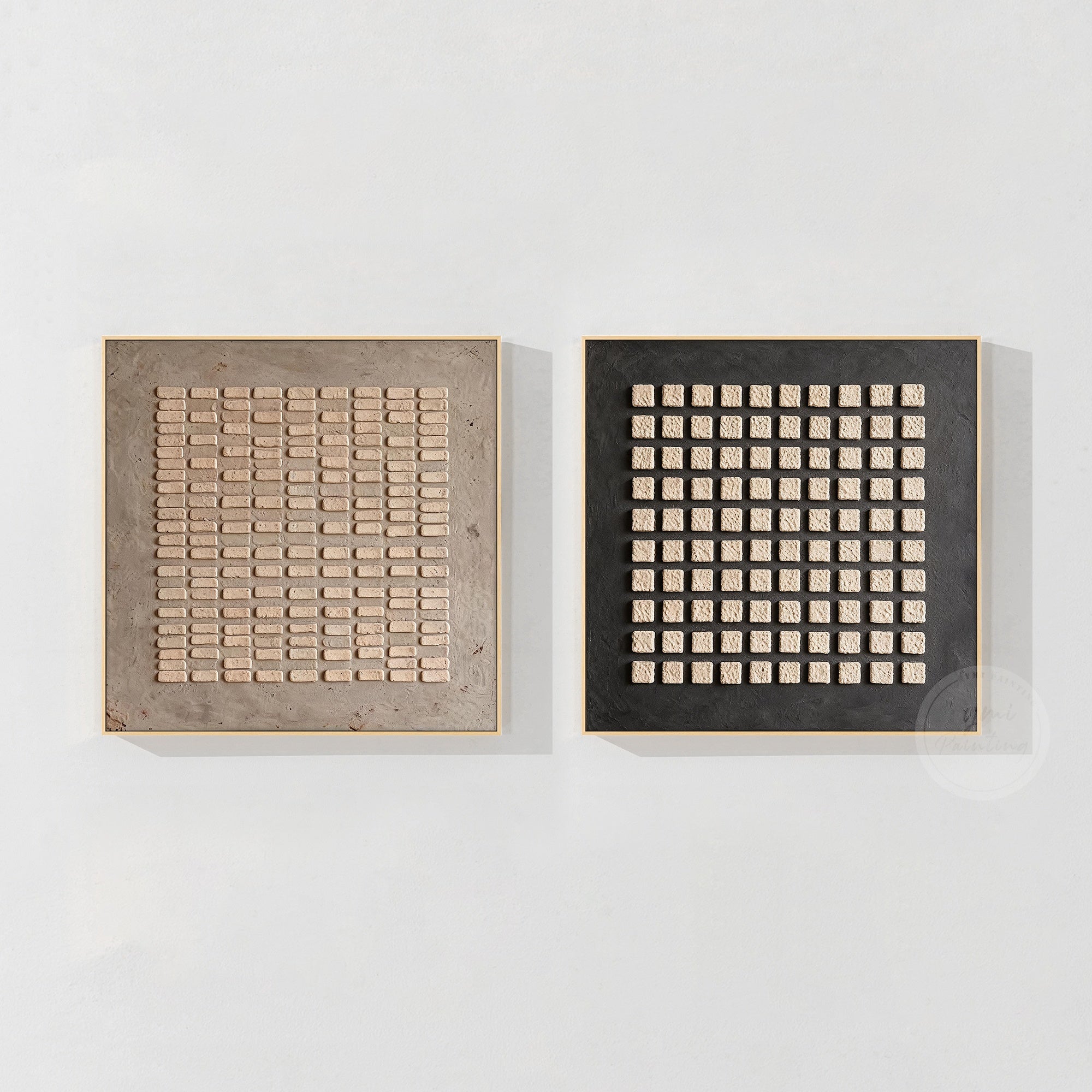 Contemporary relief canvas artwork in beige and black tones
