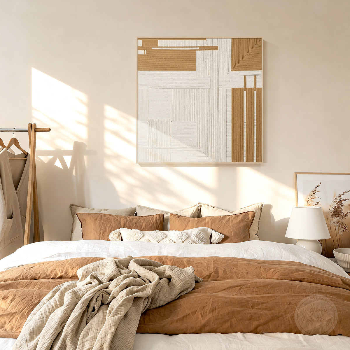Minimalist abstract textile artwork with neutral colors