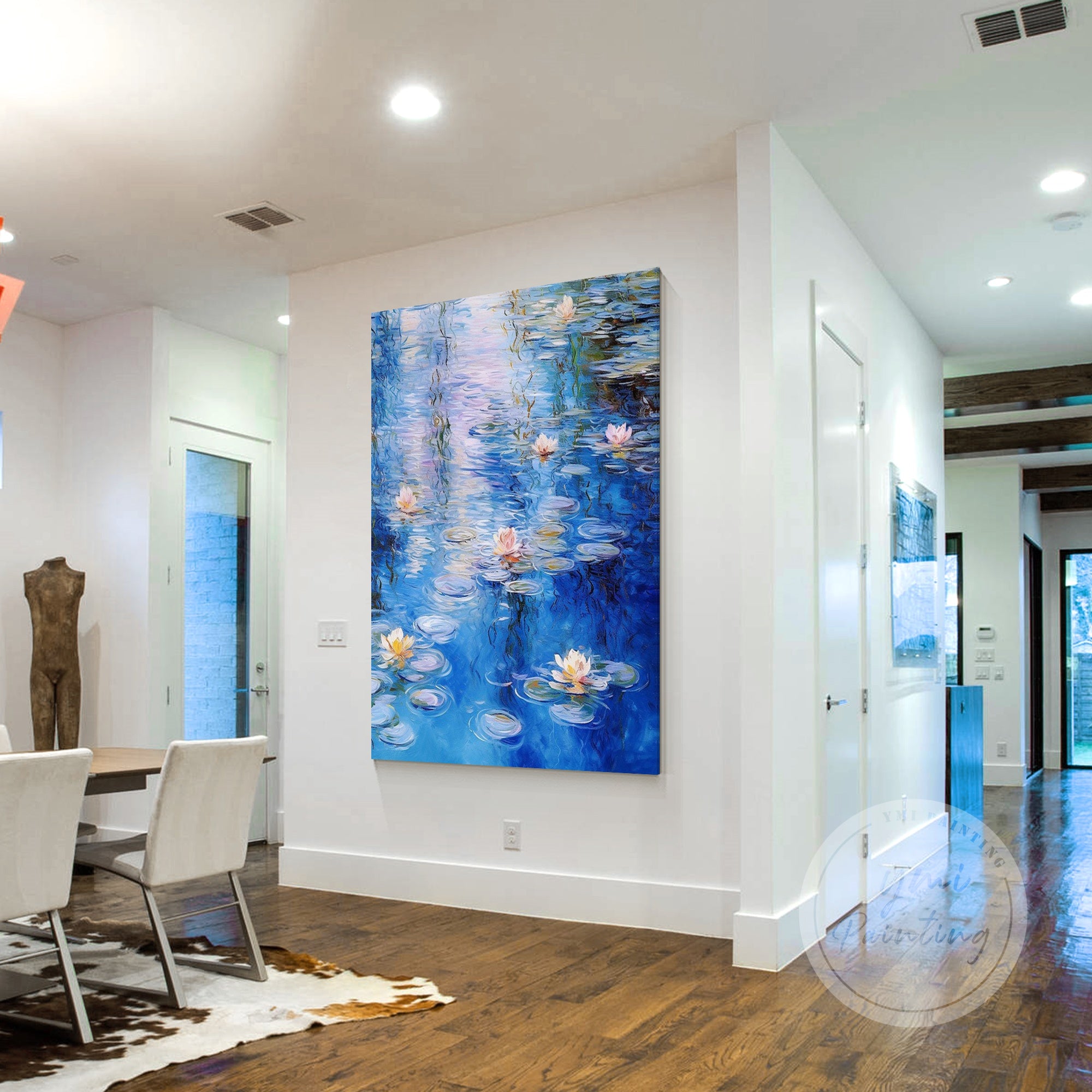 Impressionist canvas art featuring a serene lotus scene.