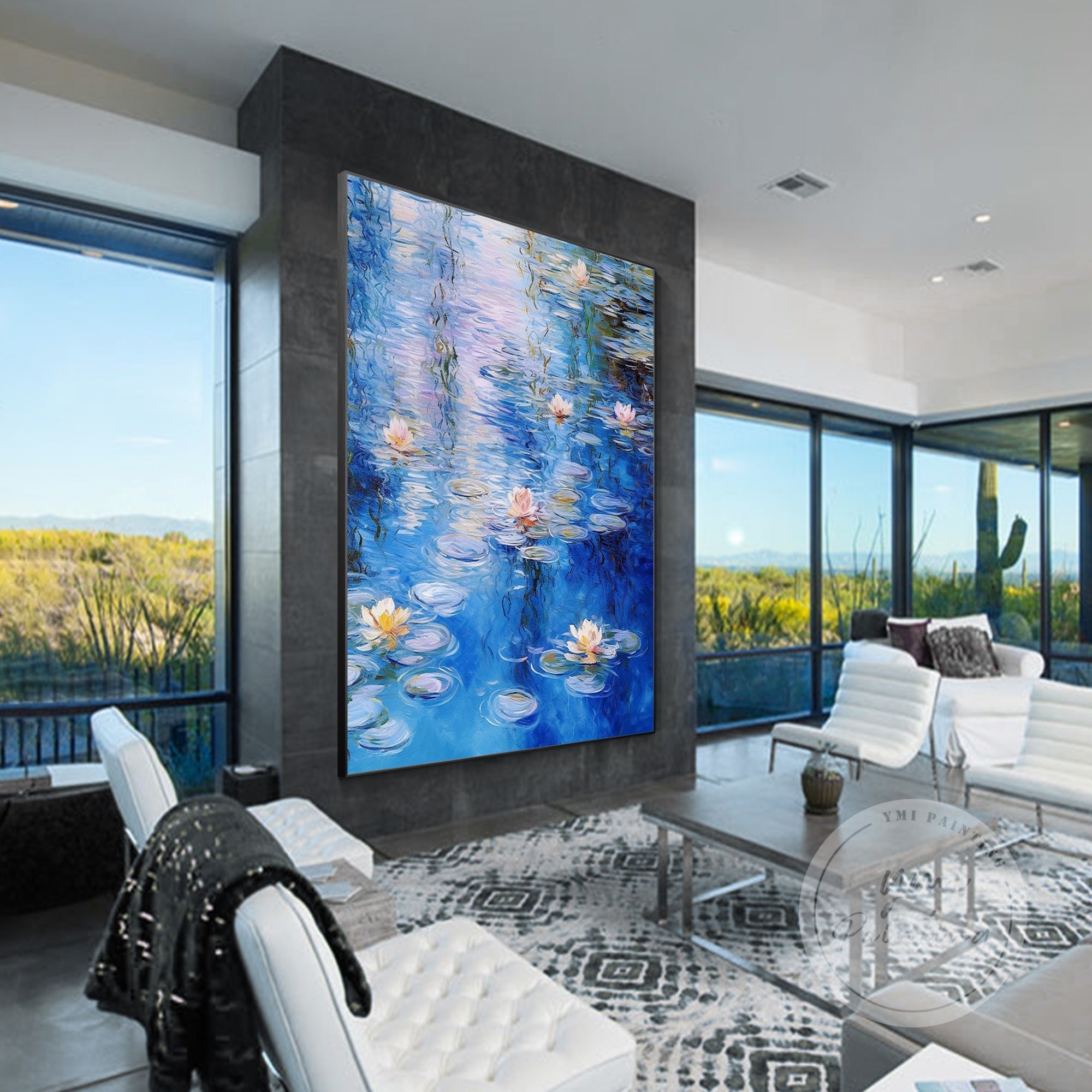 Floating floral oil painting for wall decor.