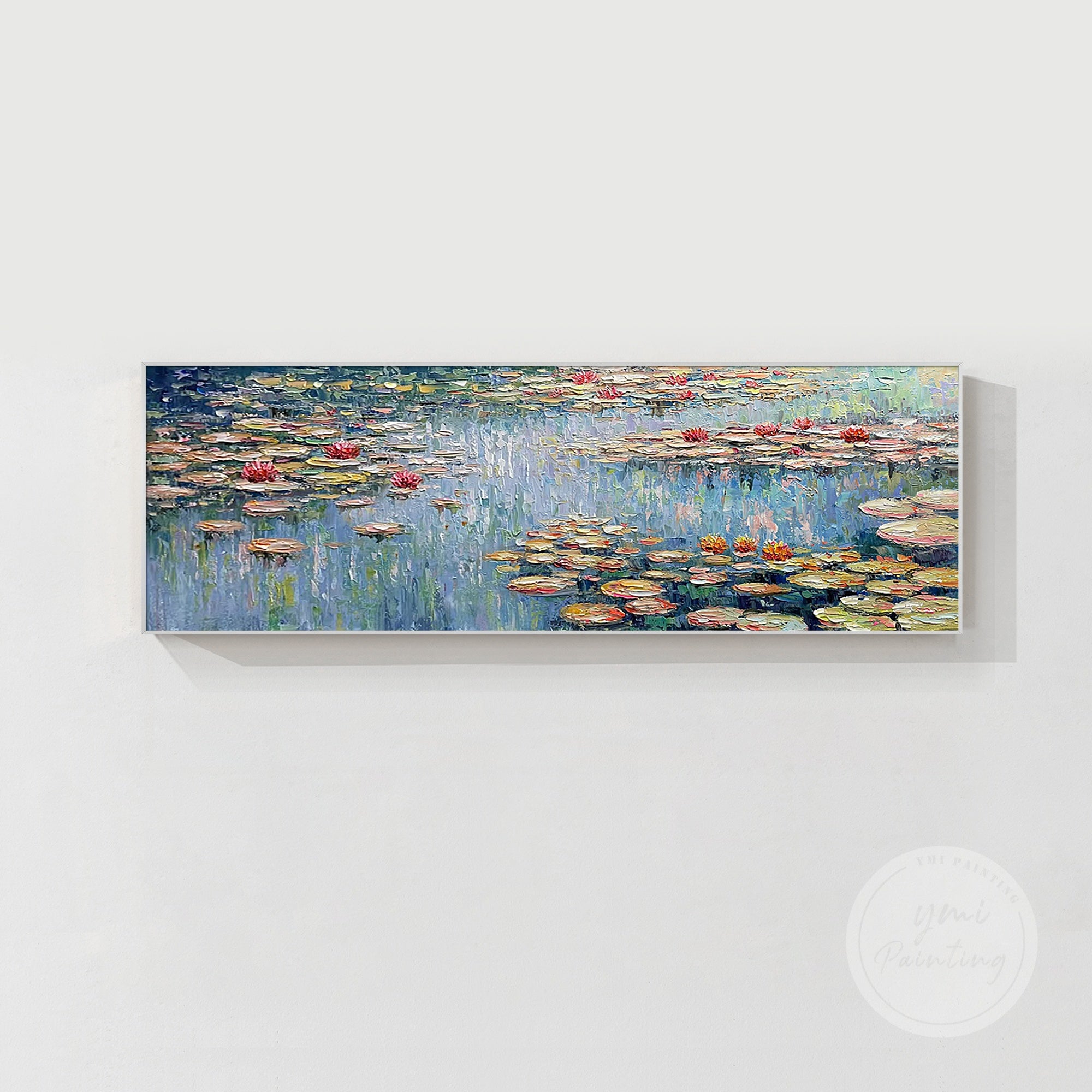 Serene green and blue Monet lotus pond painting, designed to bring a sense of tranquility and elegance to your home.