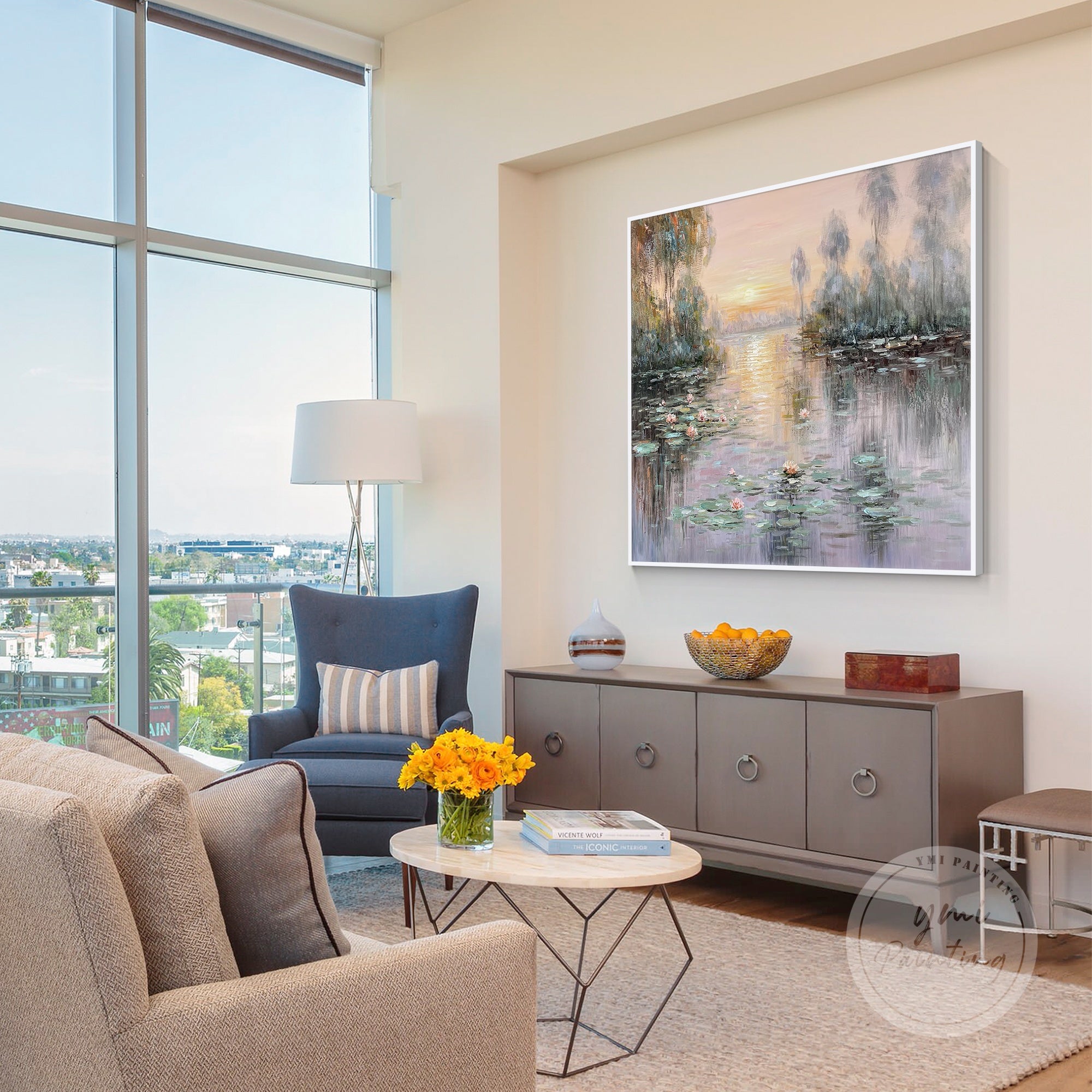 Horizontal water lily artwork by Claude Monet, bringing nature’s beauty and tranquility to your living space.