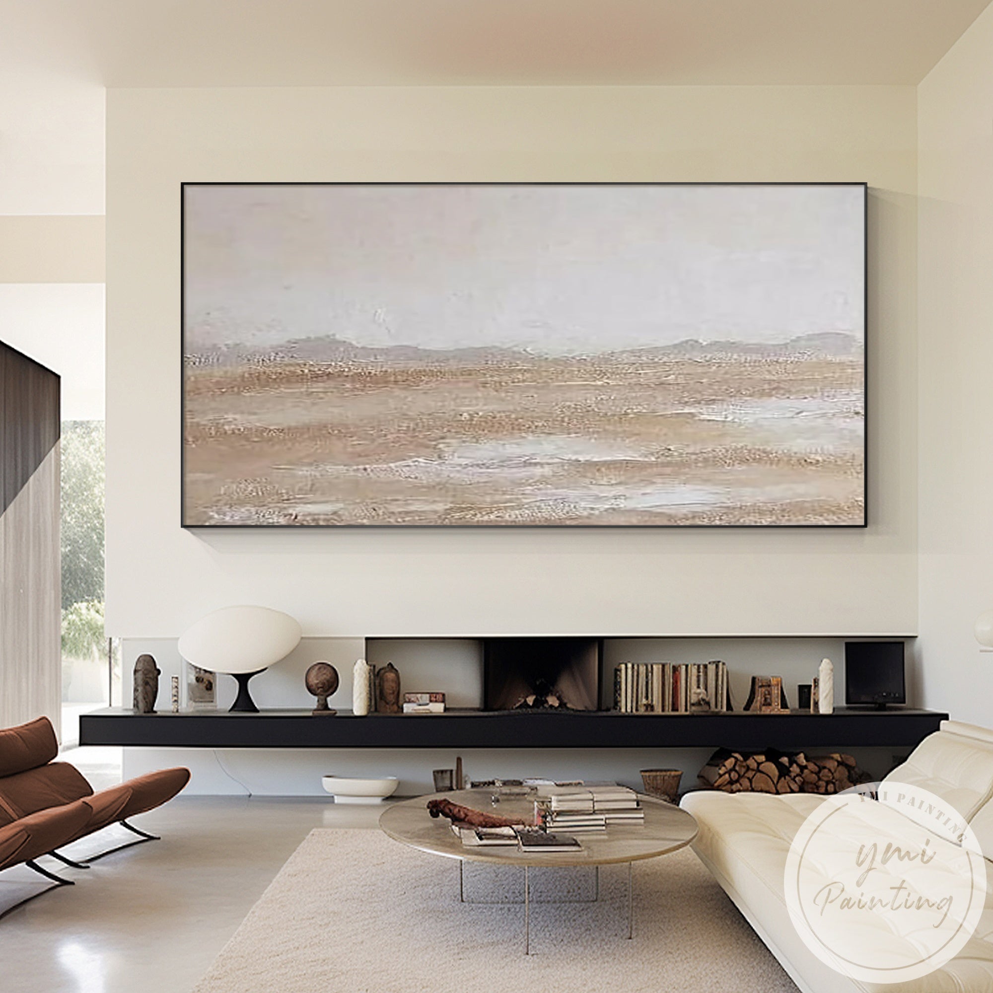 Neutral panoramic canvas painting for contemporary bedroom wall decor