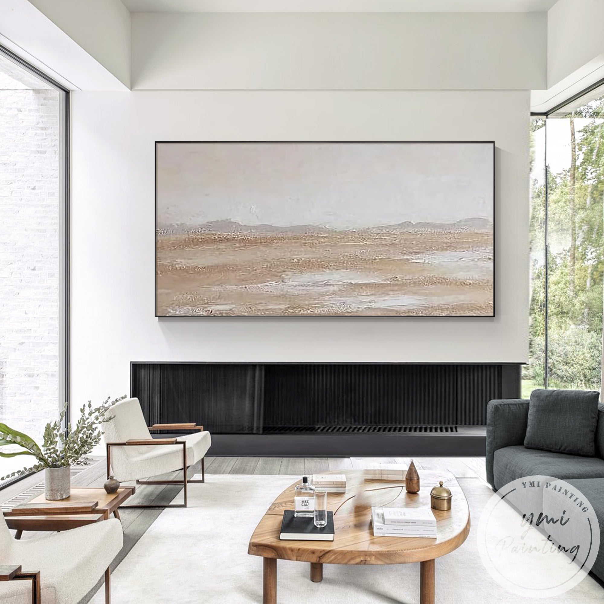 Large horizontal abstract canvas art for modern dining room decoration