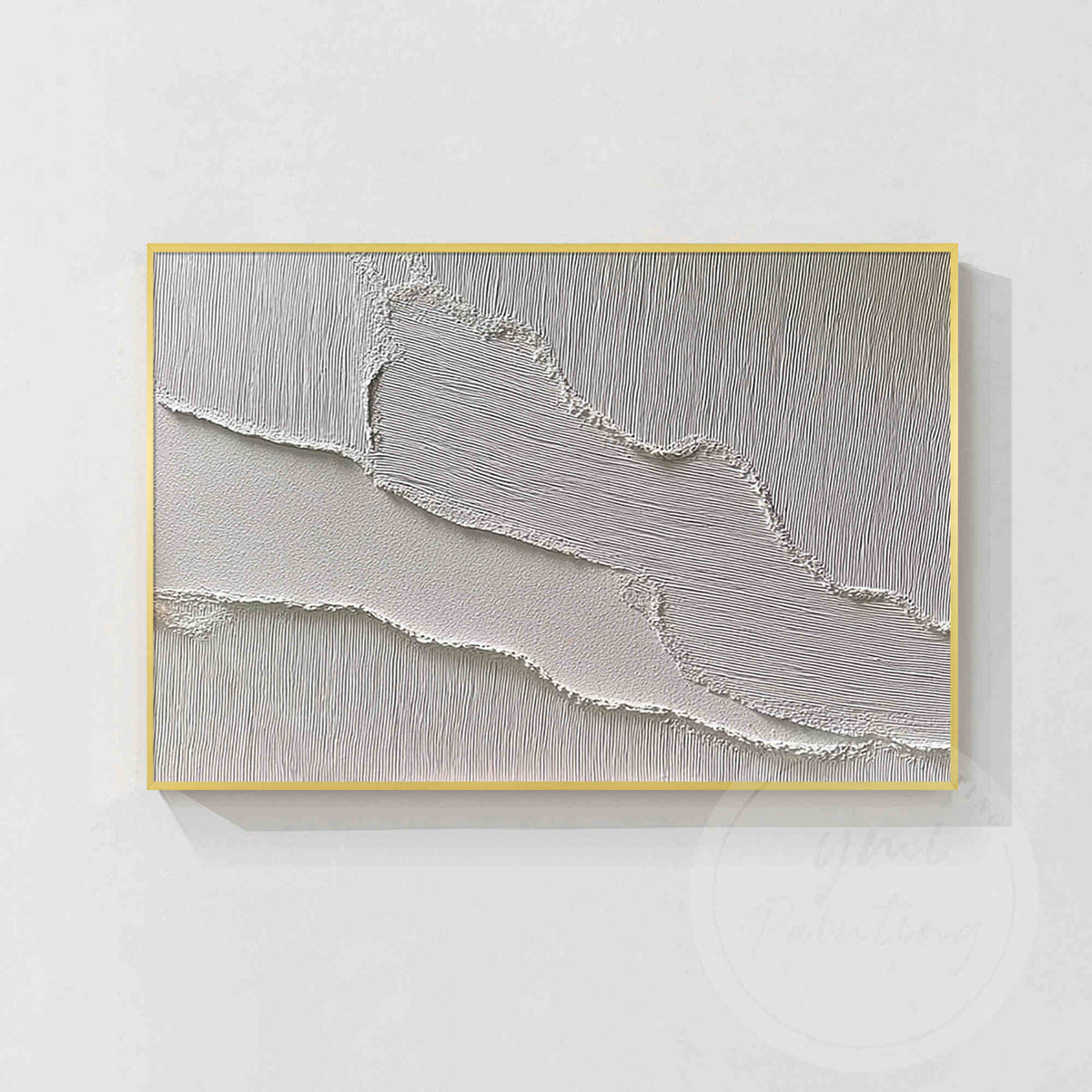 Fine line textured abstract canvas with sculpted minimalist design.
