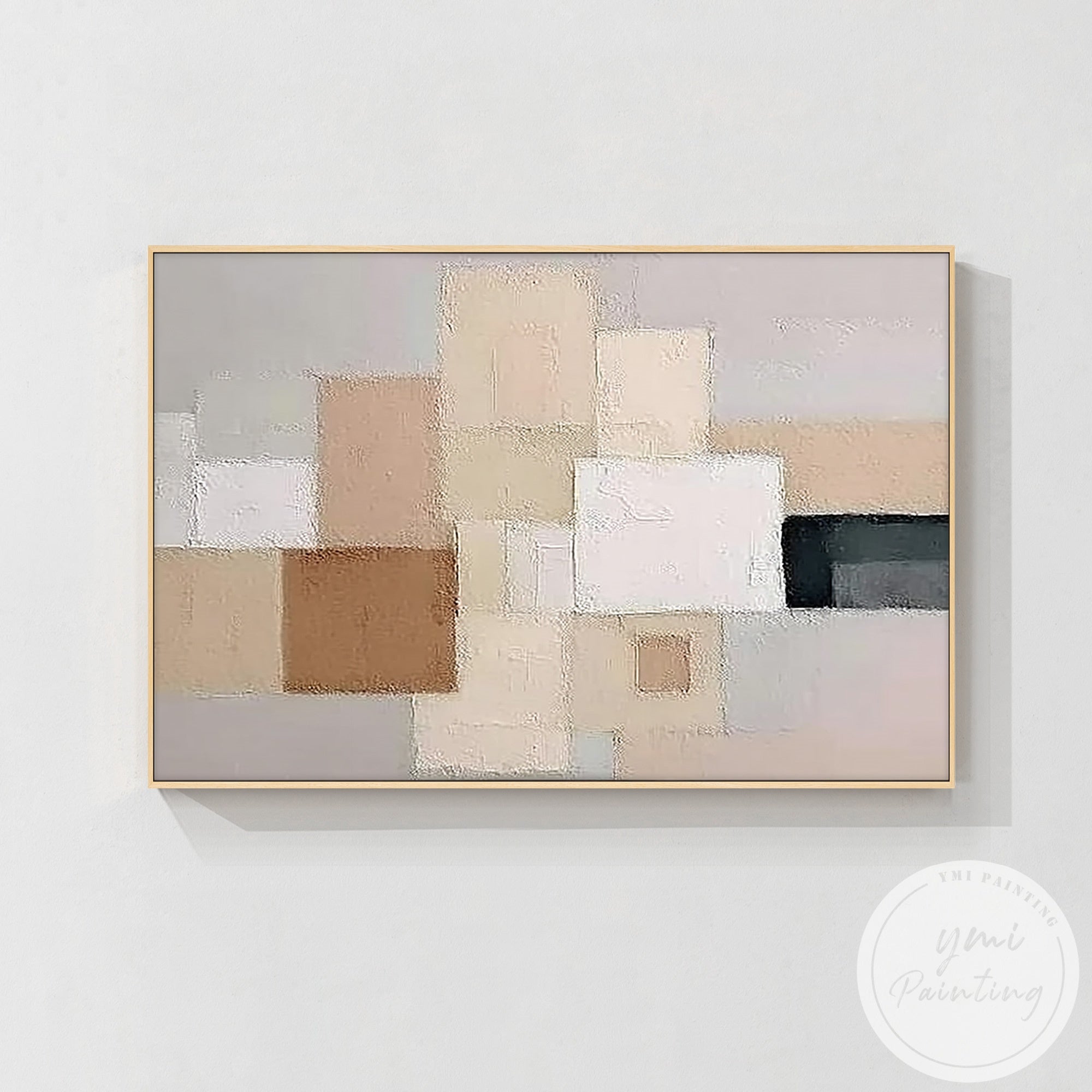 Minimalist geometric wall art with earthy tones in dining room setting