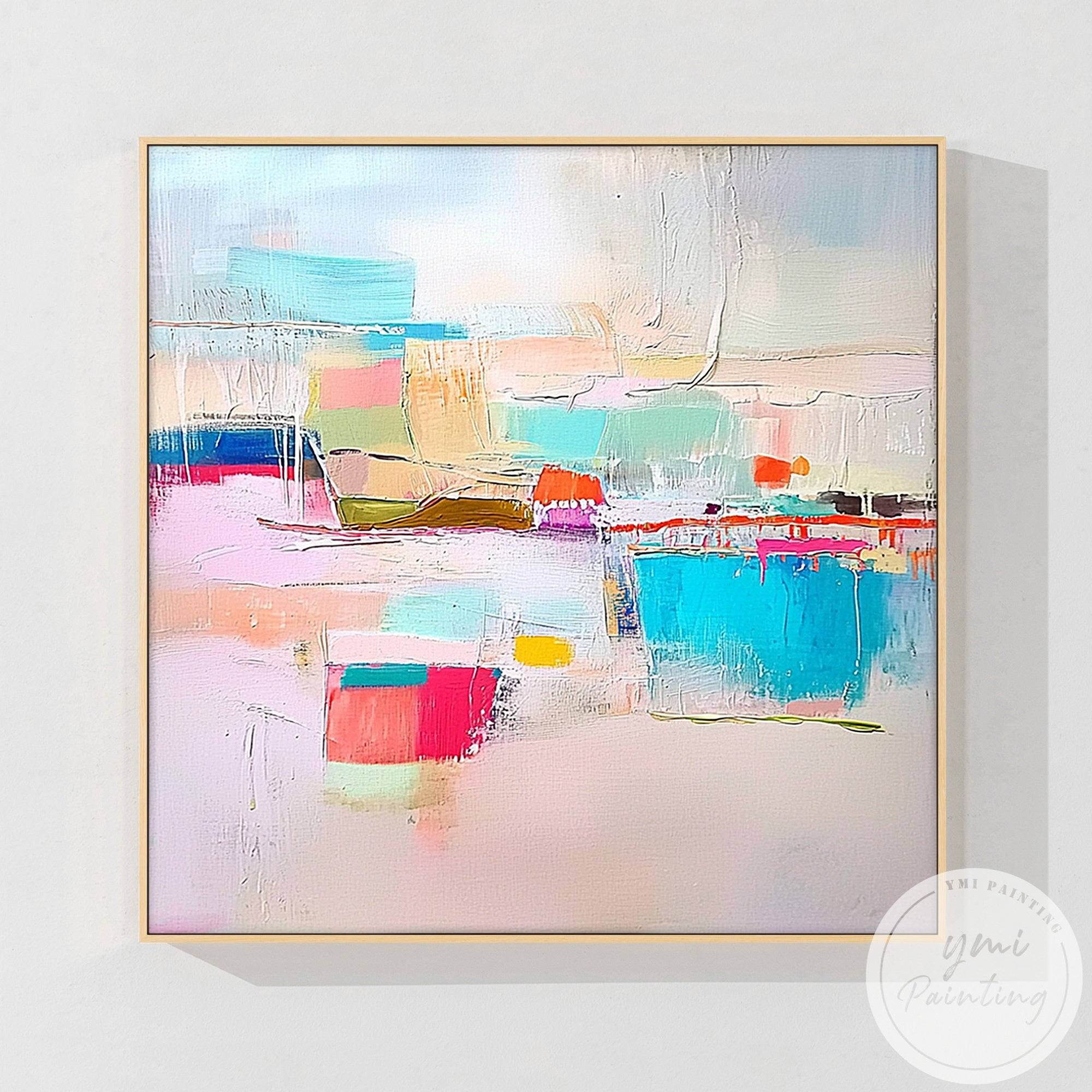 Beige textured canvas painting displayed in modern dining room