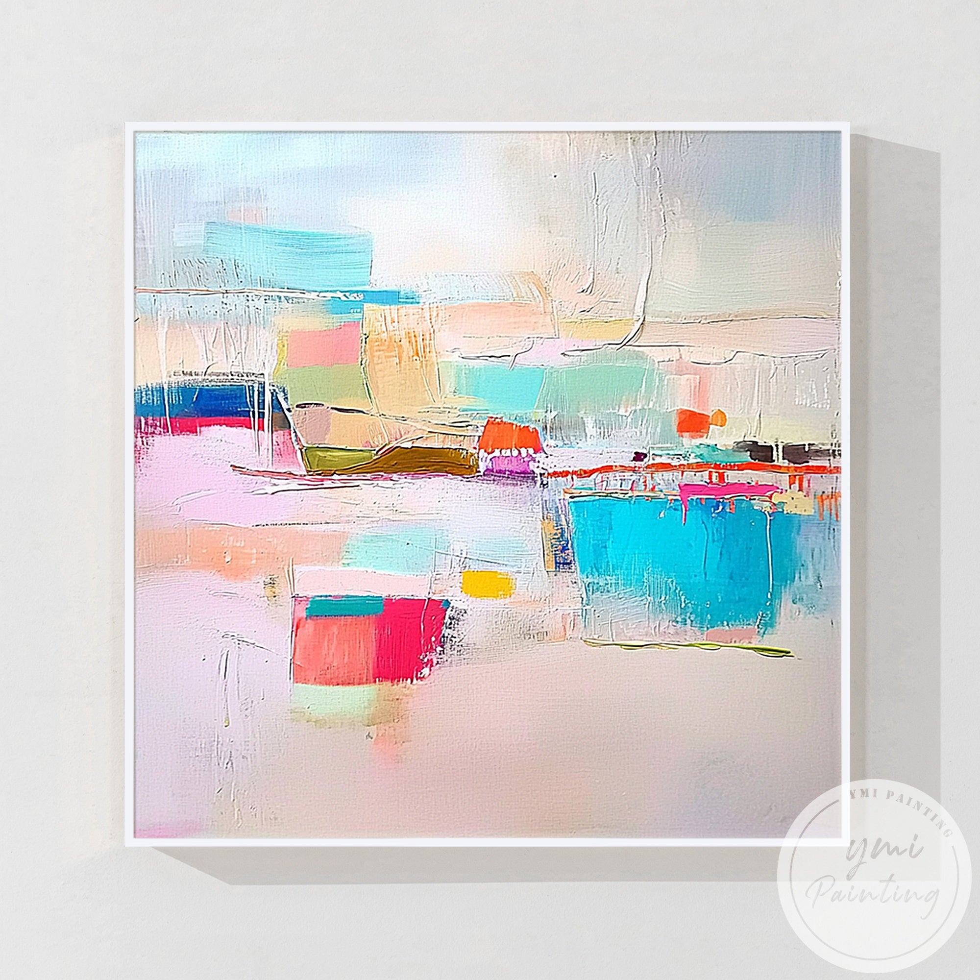 Beige textured canvas painting displayed in modern dining room