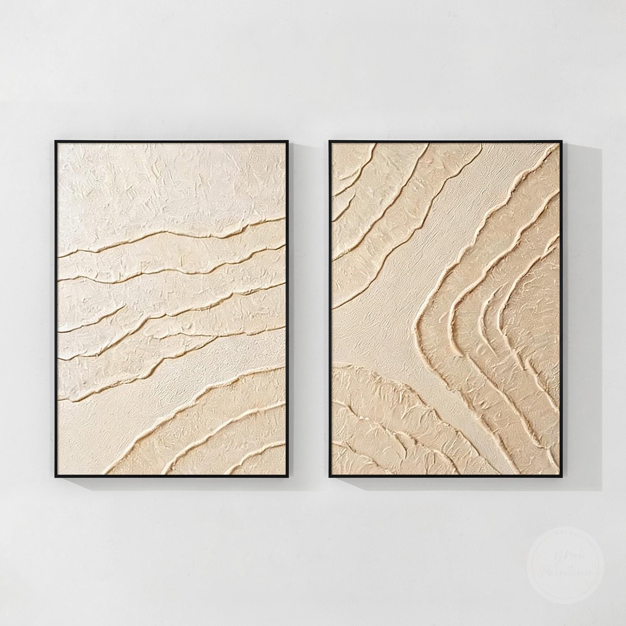Neutral tone abstract wall painting with raised acrylic texture
