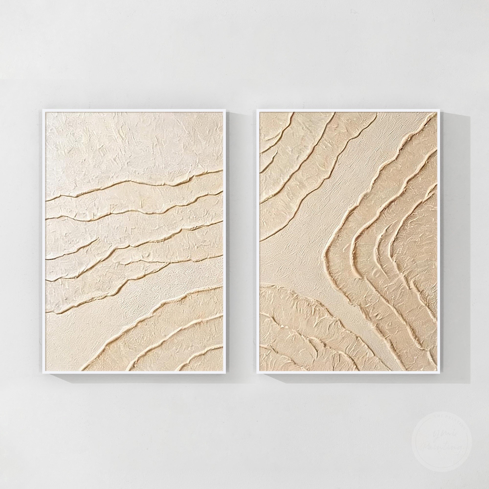 Neutral tone abstract wall painting with raised acrylic texture