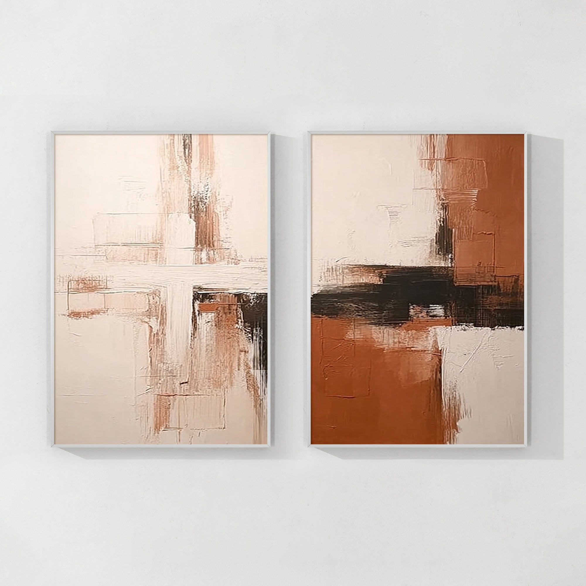 Modern abstract diptych wall art in neutral beige and brown tones, perfect for minimalist home decor.
