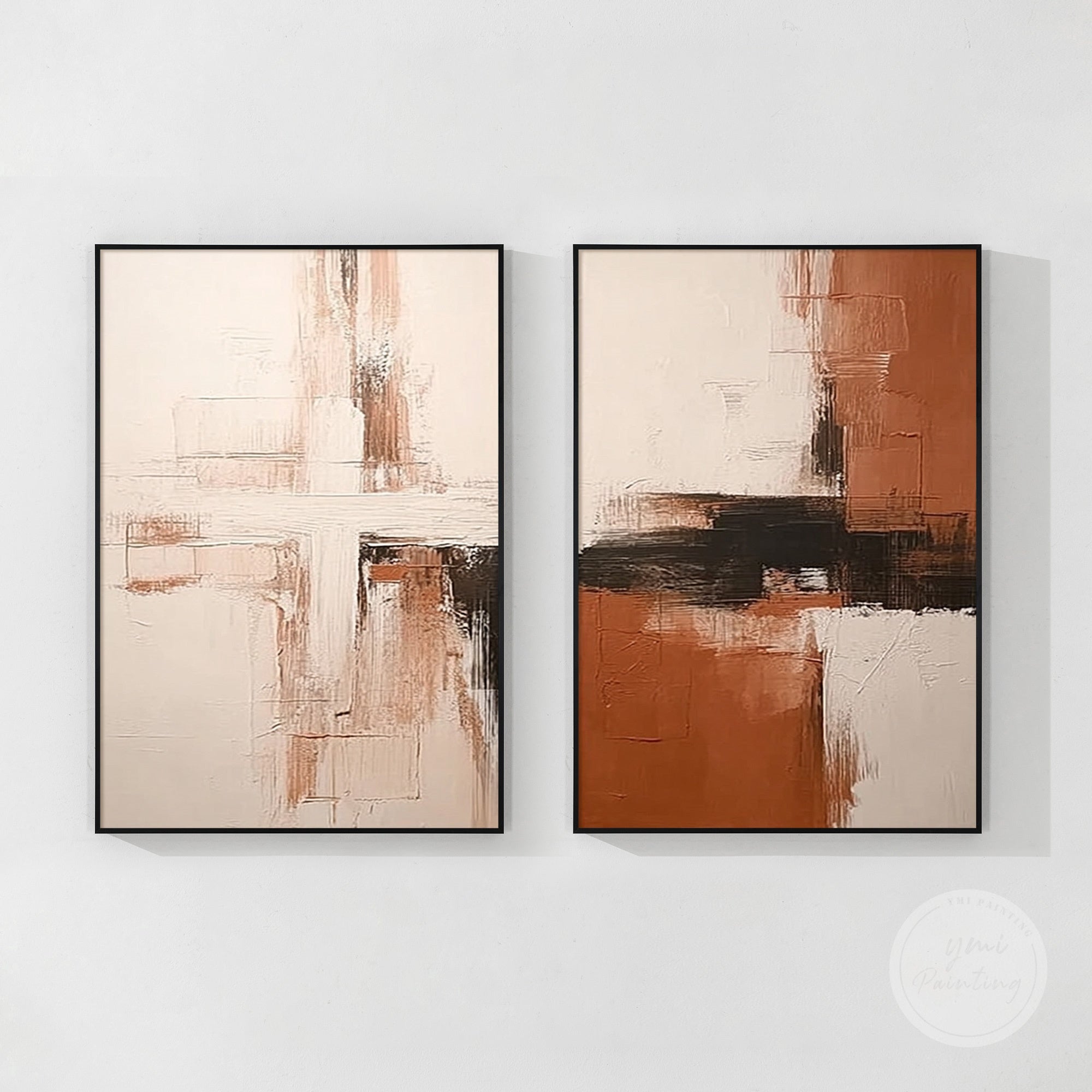 Luxury neutral abstract diptych, suitable for homes, offices, or lobbies.