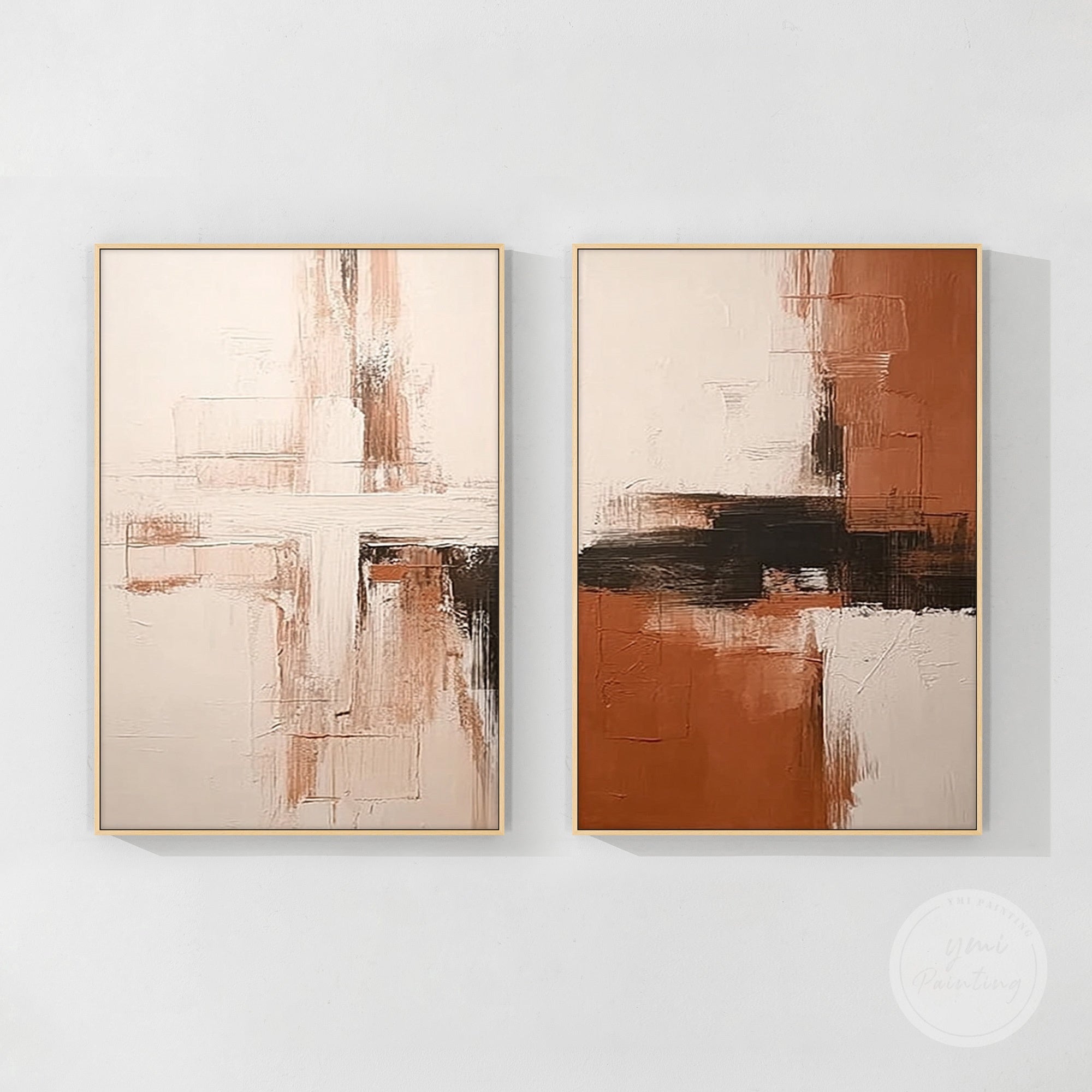 Beige and brown abstract canvas art, adding warmth and depth to interiors.