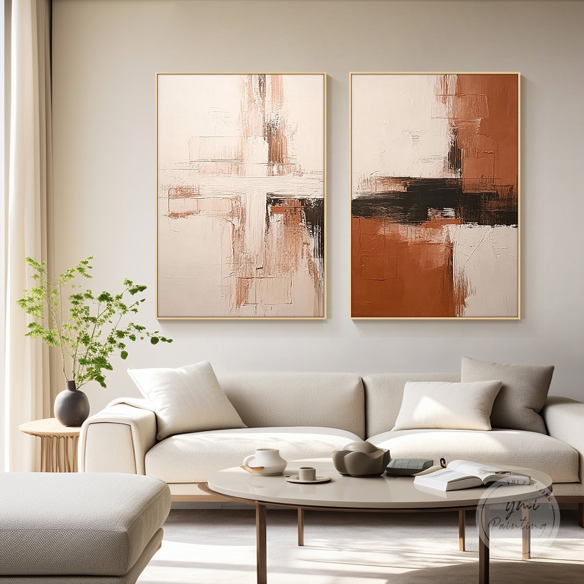 Modern geometric abstract paintings, ideal for elegant and minimalist spaces.