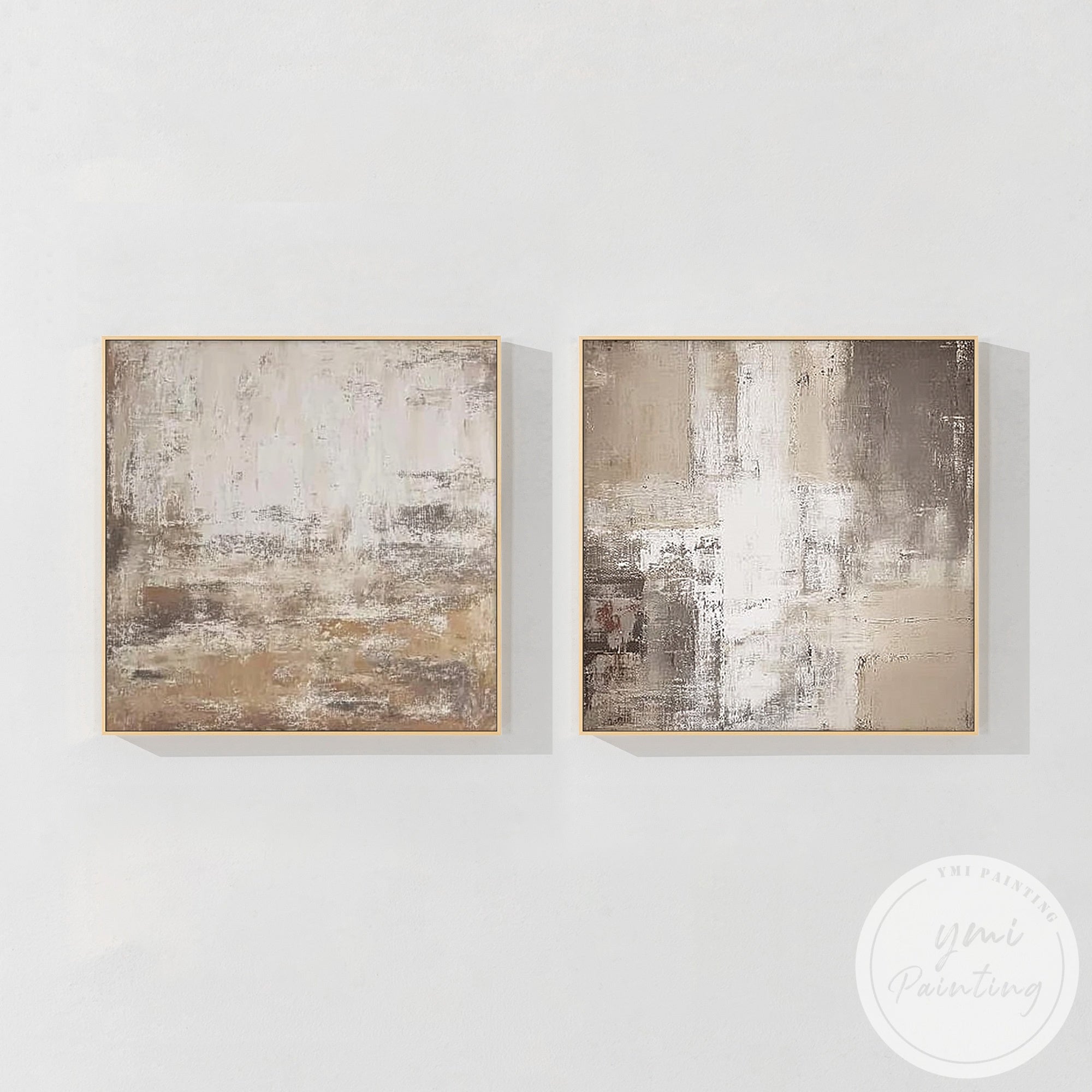 Modern beige and brown abstract canvas art set for wall decoration