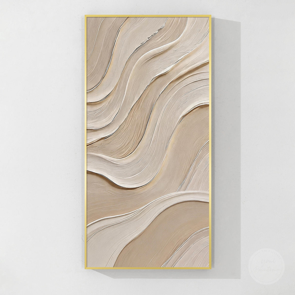 Hand-painted beige and cream abstract canvas with flowing lines