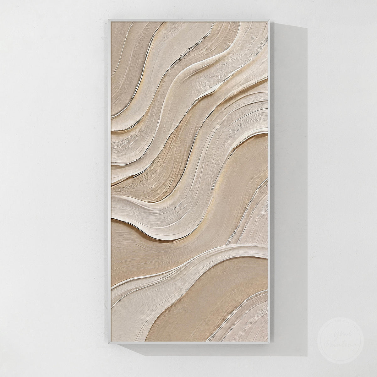 Hand-painted neutral wall art featuring layered wavy abstract lines
