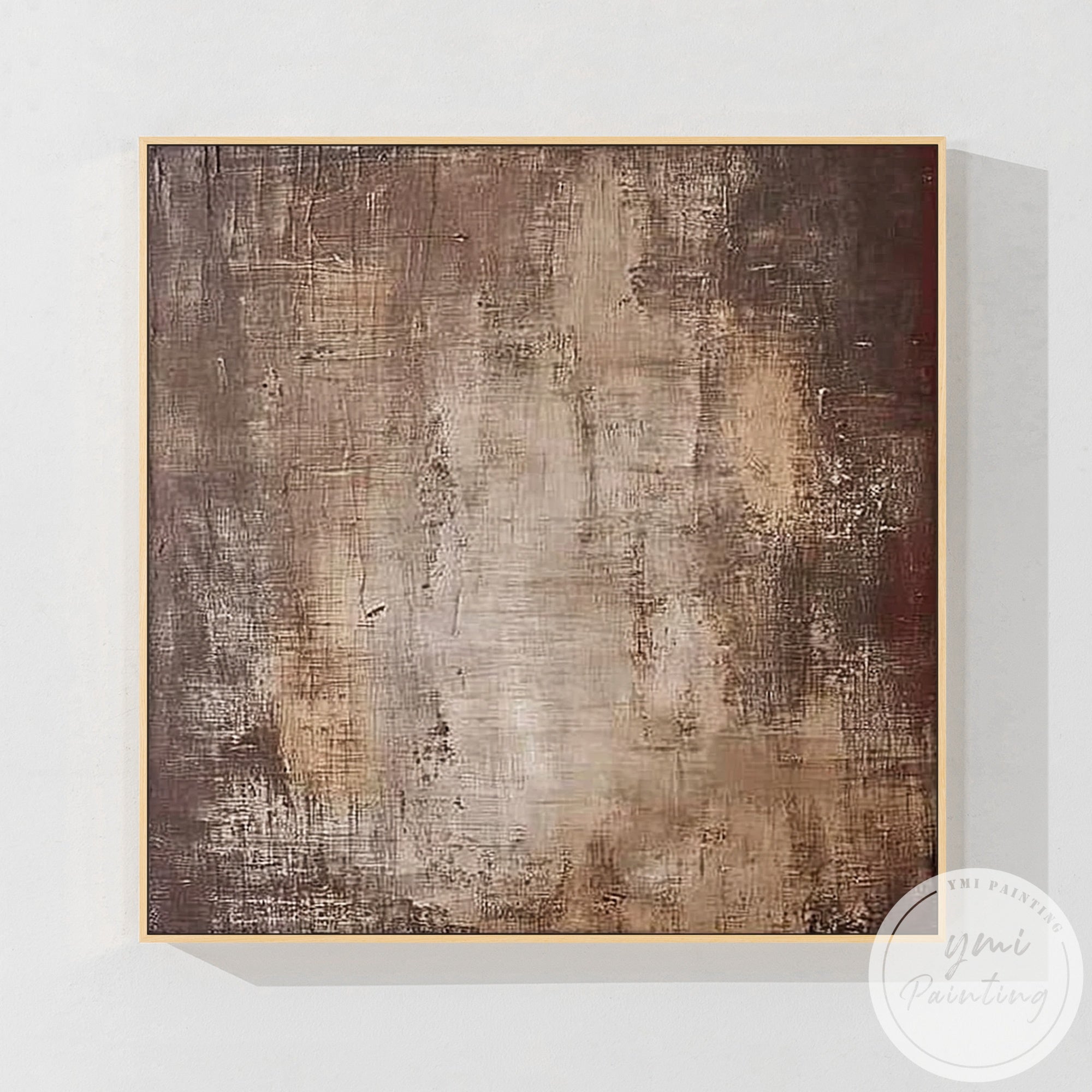 Earth tone textured canvas wall art in cozy modern bedroom above headboard