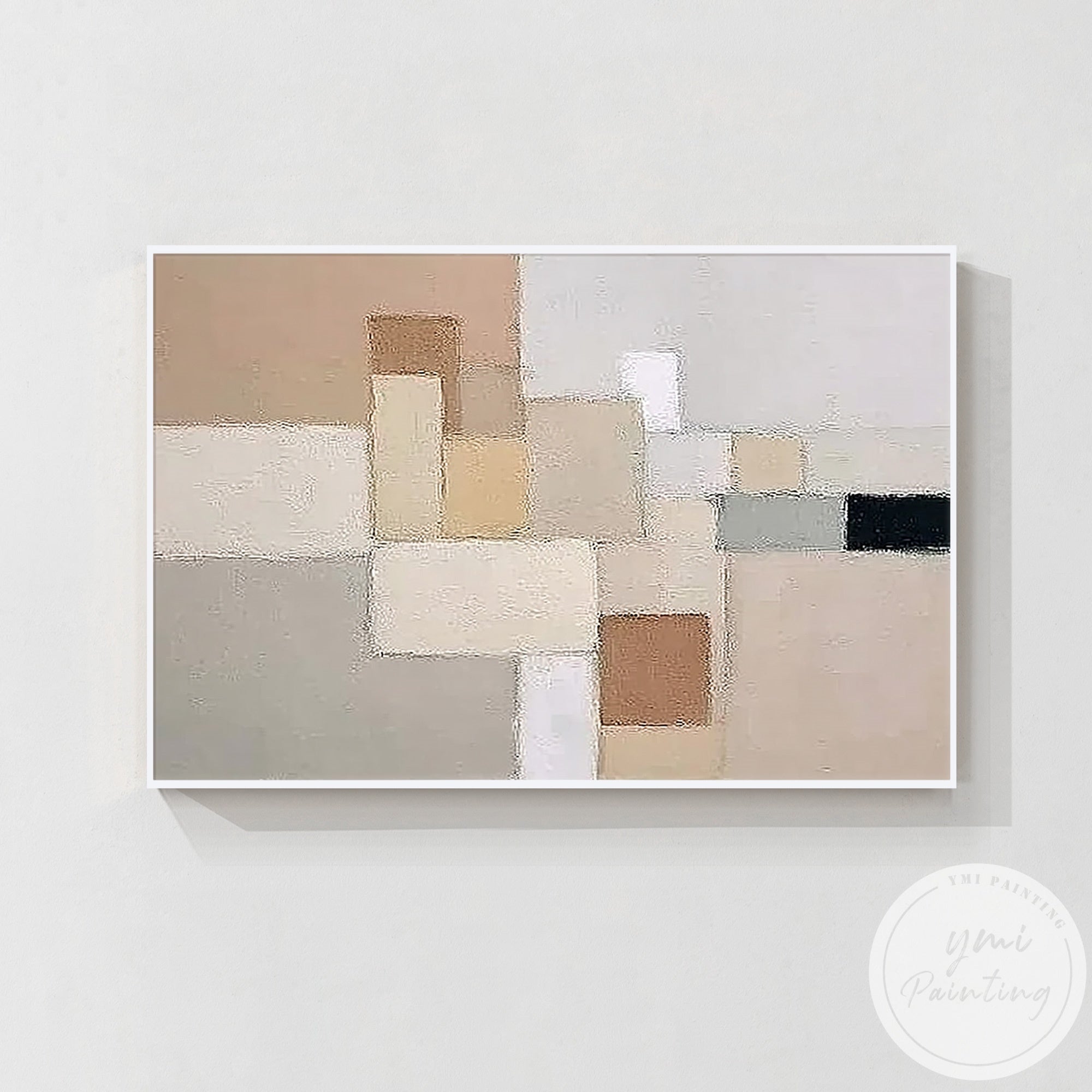 Modern cream and taupe canvas wall art in cozy bedroom setting