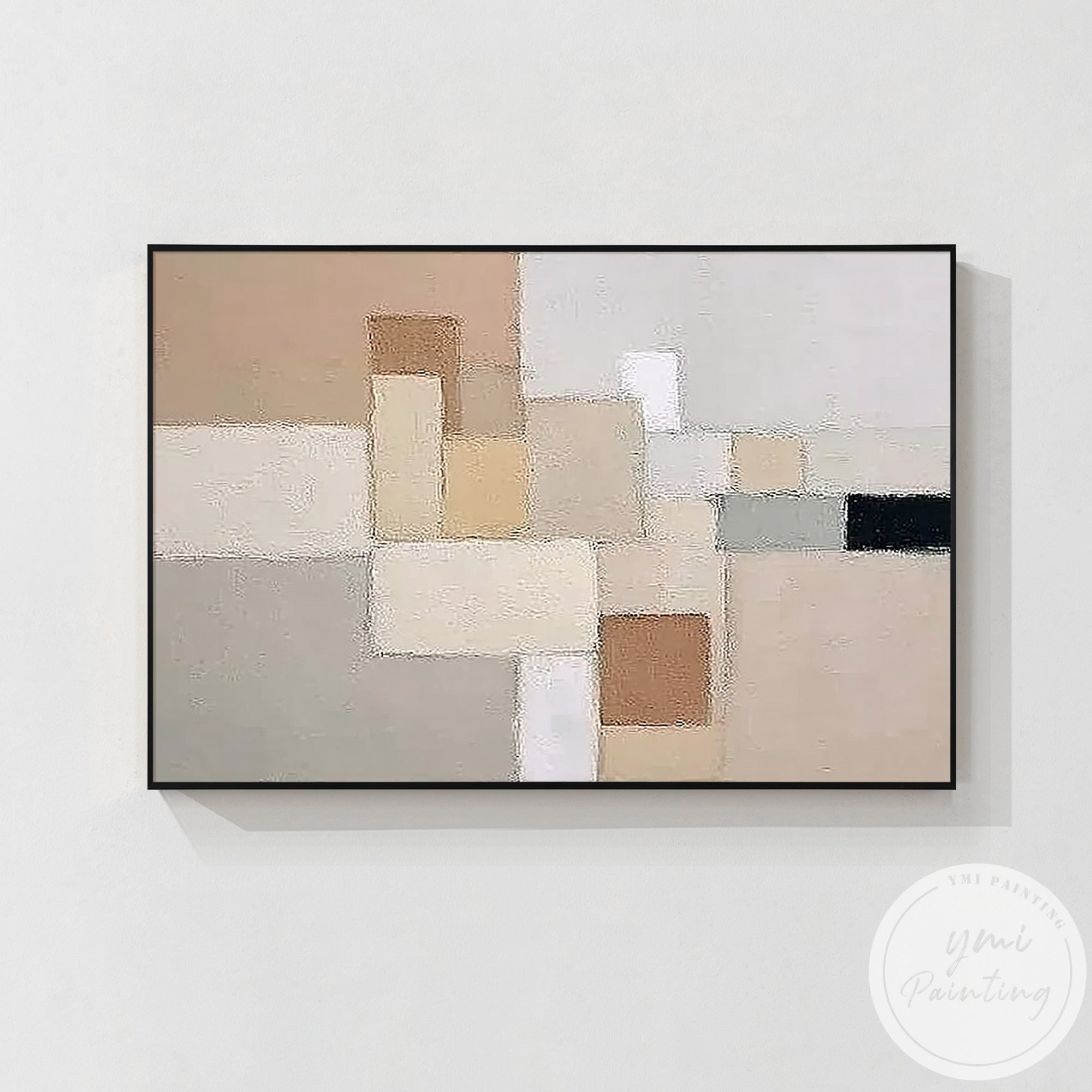 Modern cream and taupe canvas wall art in cozy bedroom setting