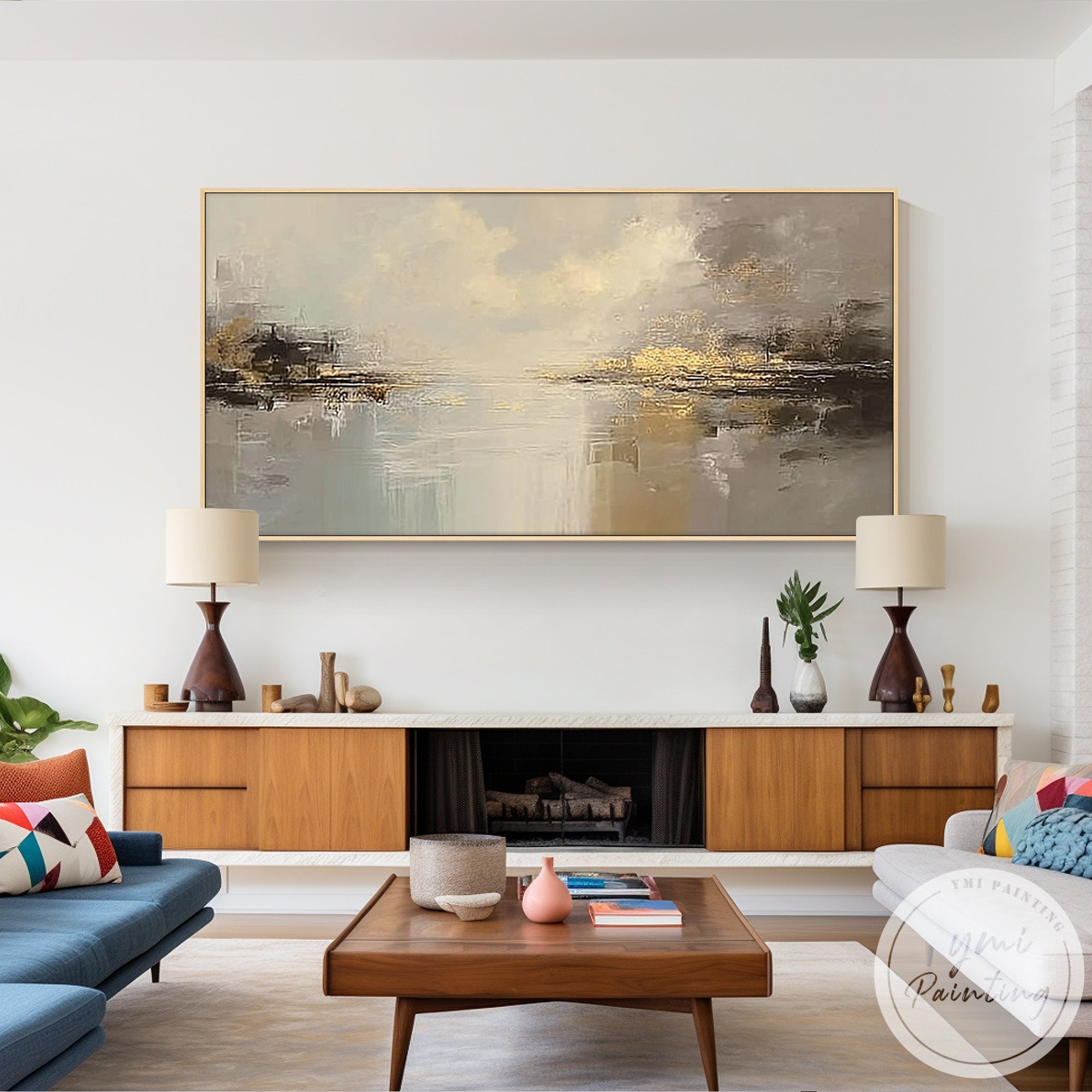 Minimalist panoramic wall art with earthy modern tones