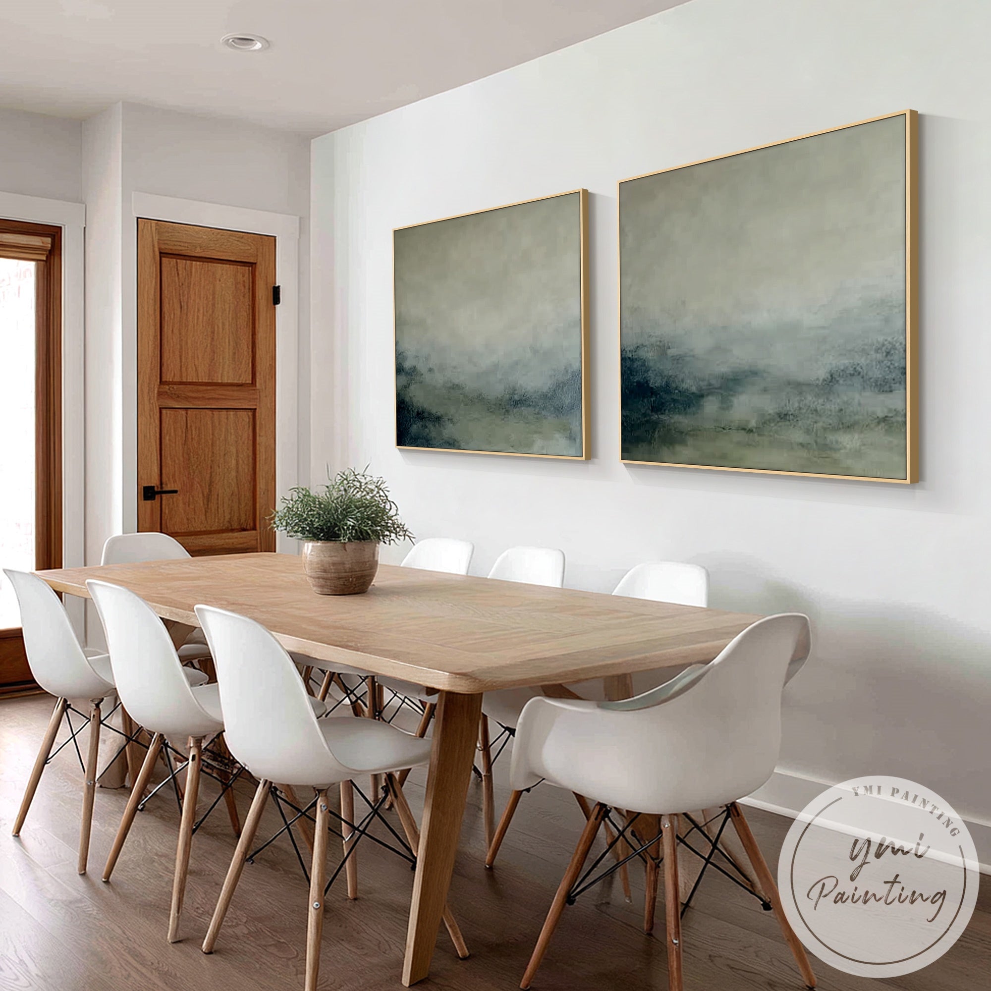 Minimalist sage green canvas painting set