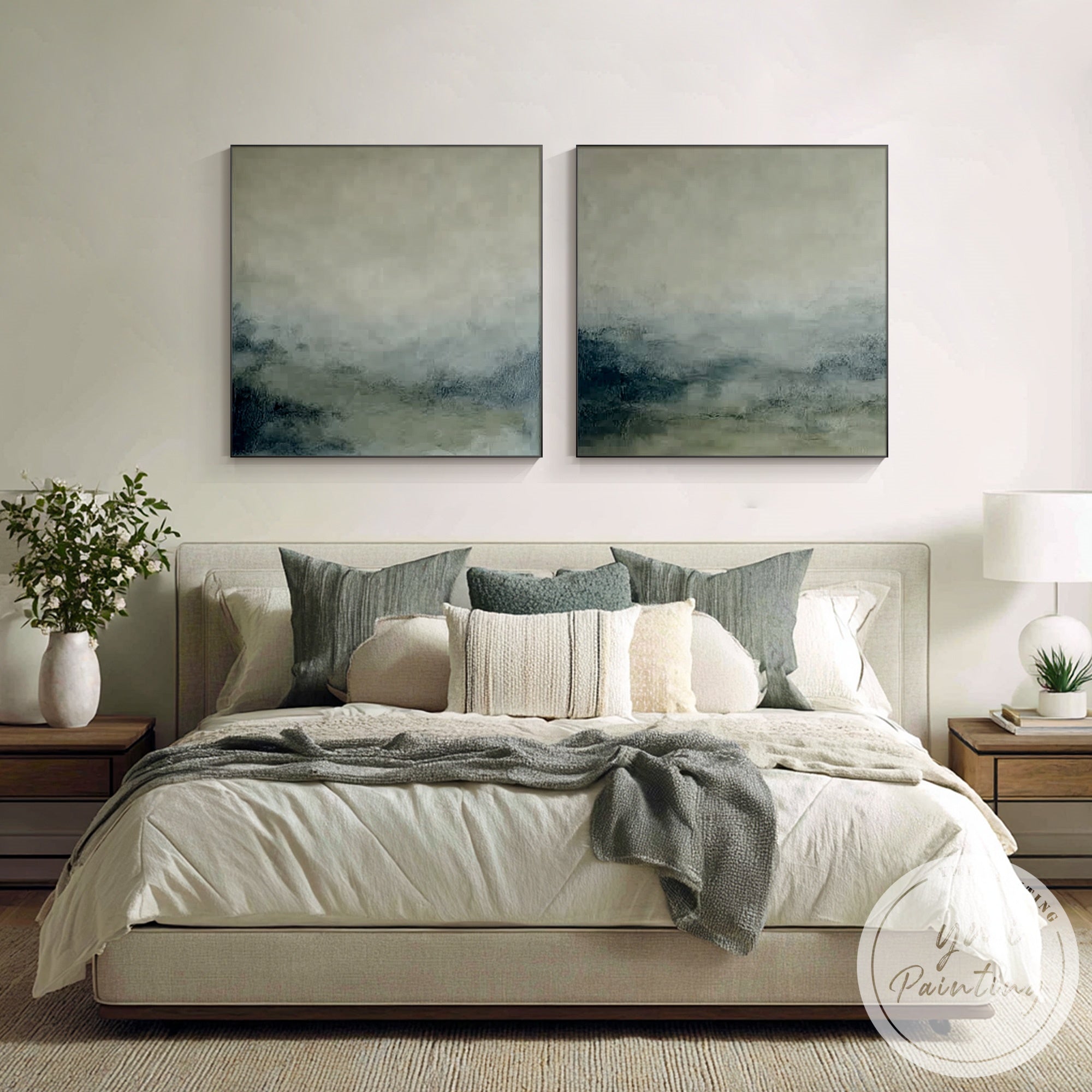 Moody blue green abstract artwork