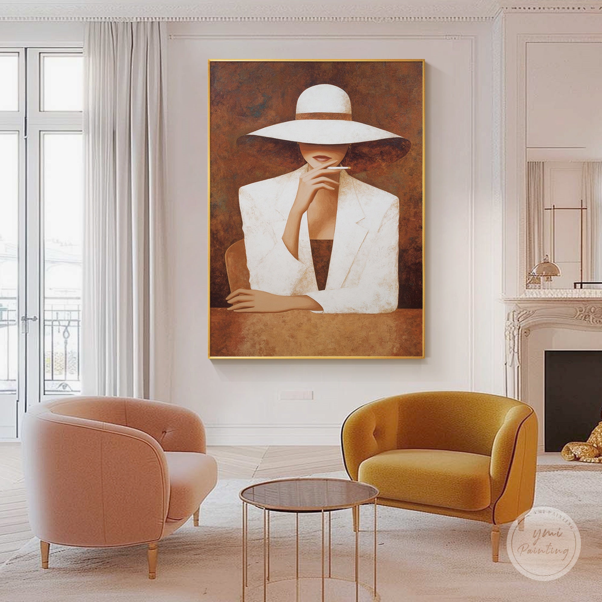 neutral tone female portrait modern wall decor