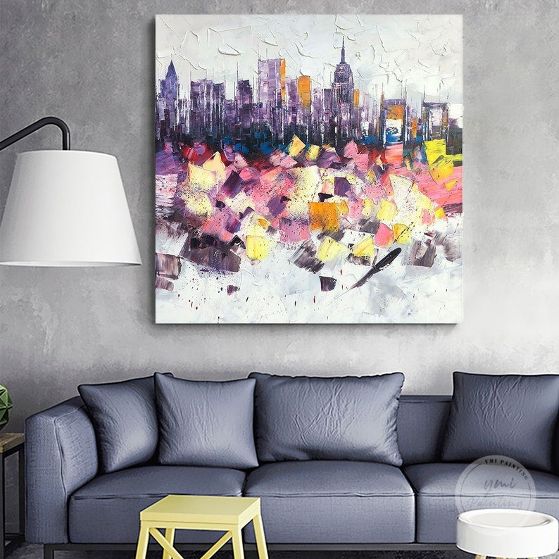 Textured New York painting, ideal for contemporary home decor or office spaces.