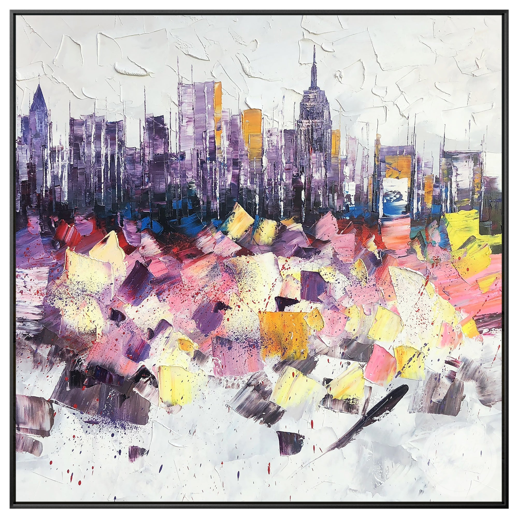 Abstract New York Cityscape painting with textured details, perfect for modern urban wall art.