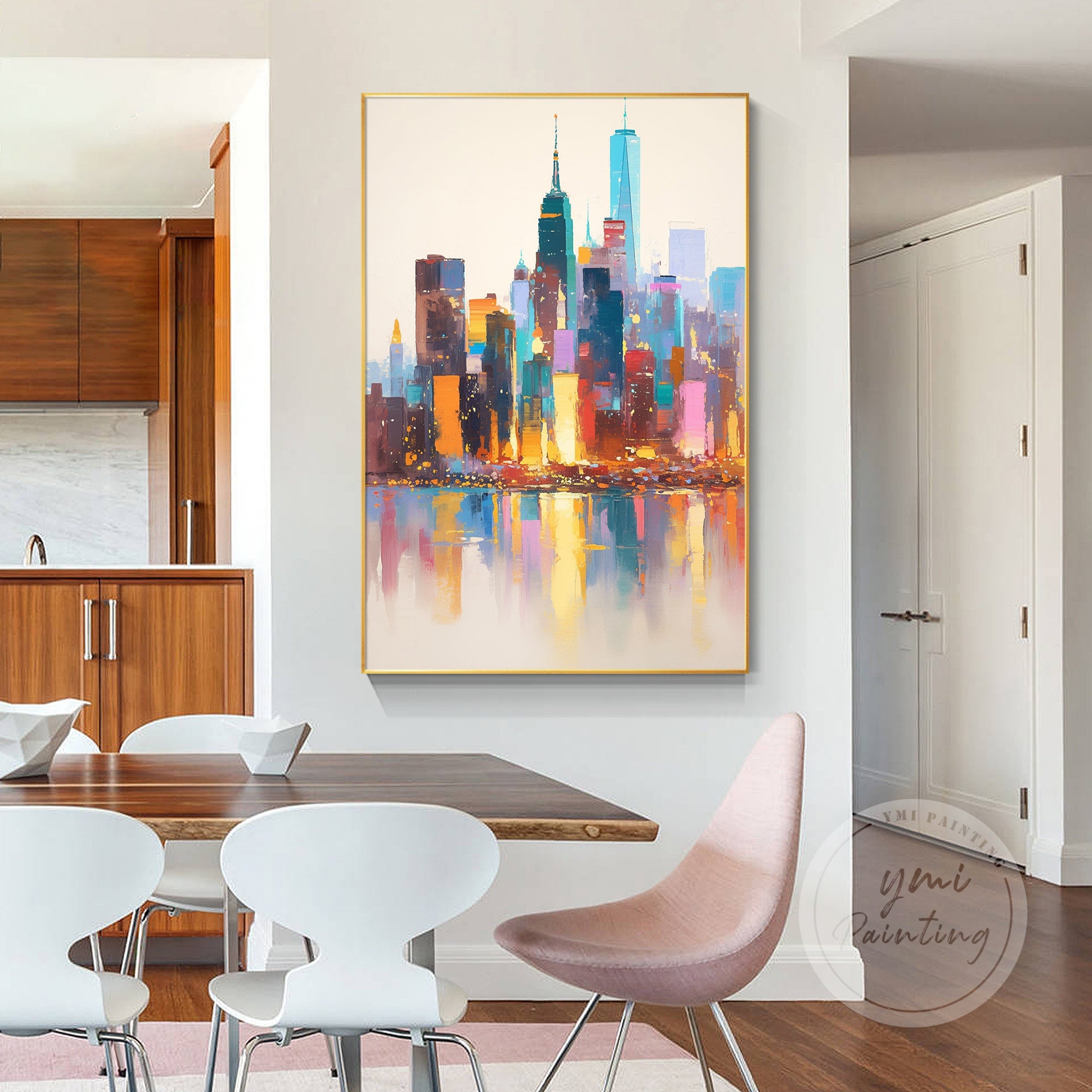 Large New York canvas art showcasing the iconic skyline in an abstract, energetic composition, ideal for adding a statement to any room.