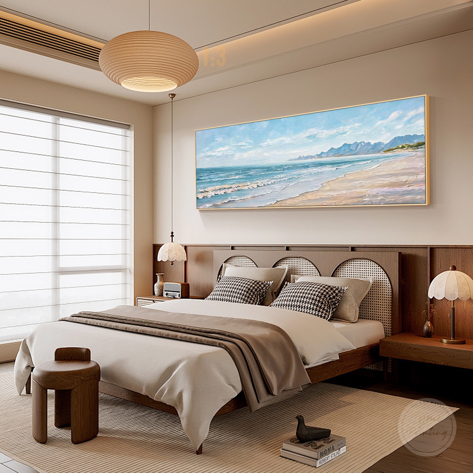 Contemporary seascape painting with ocean horizon view