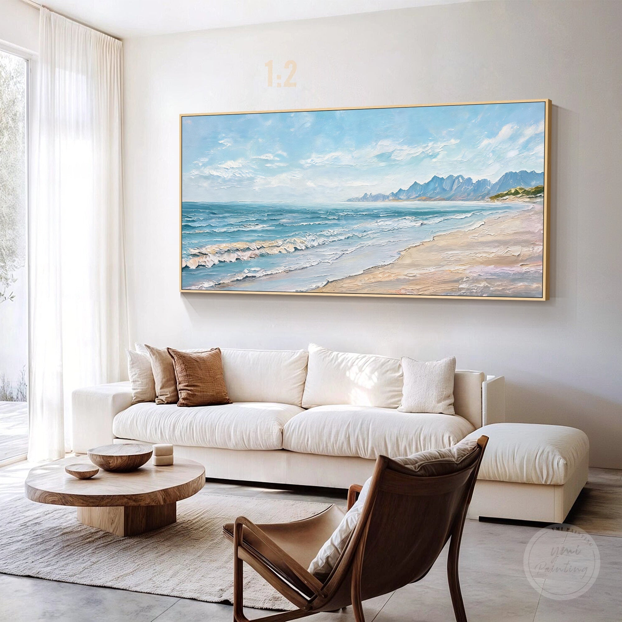 Modern ocean landscape with waves and sandy shore