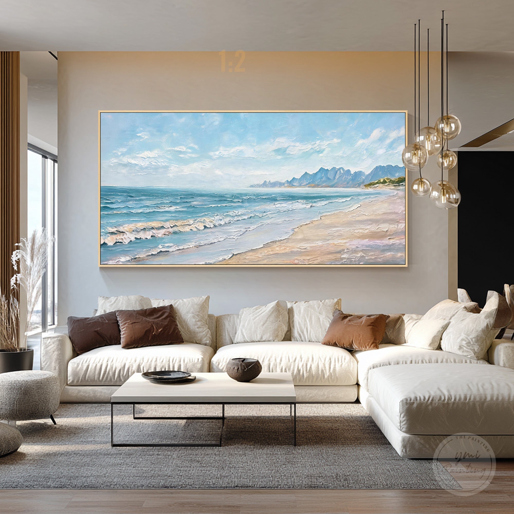 Blue sea and mountain coastal wall decor painting