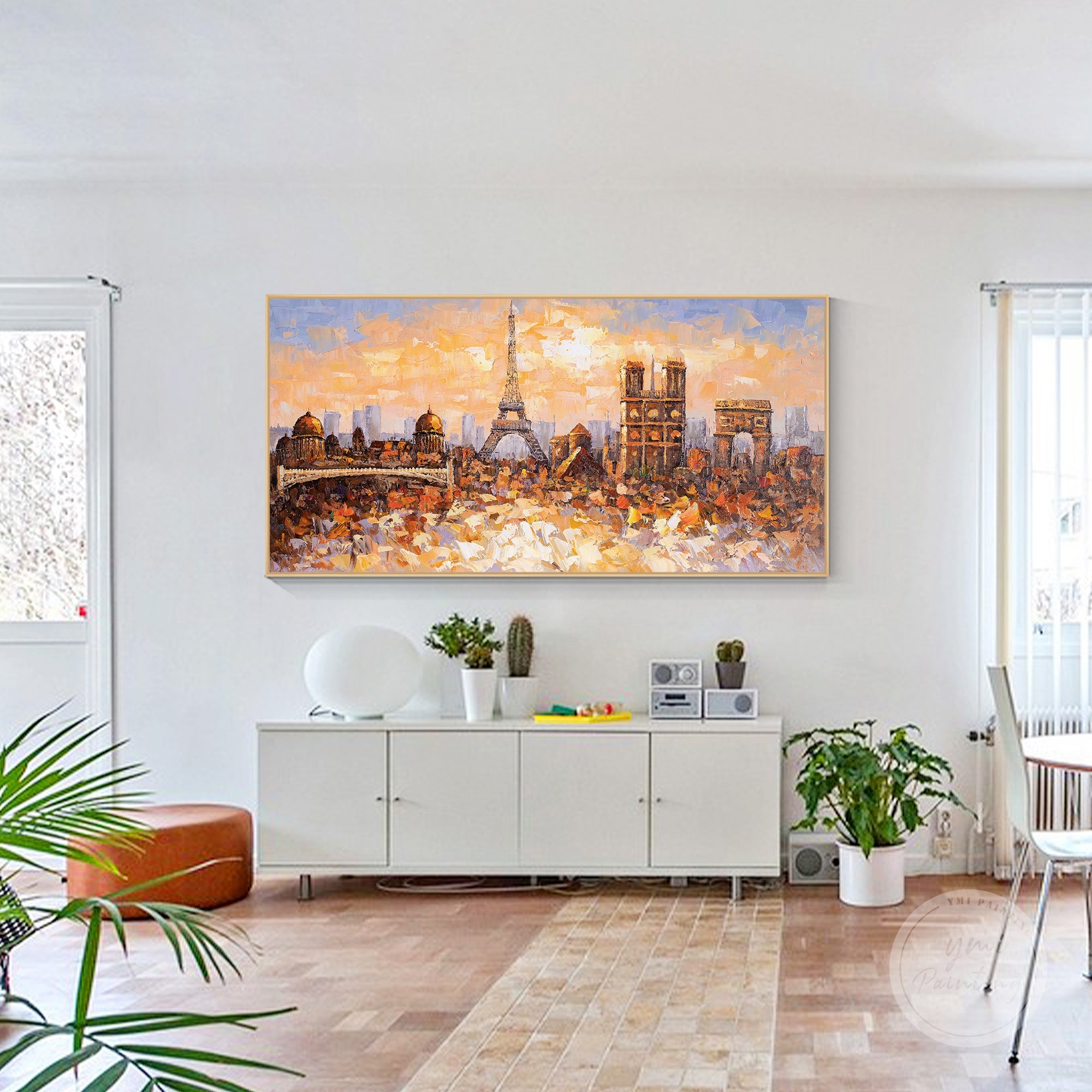 Vibrant and textured Eiffel Tower oil painting, perfect for adding Parisian elegance to your space.