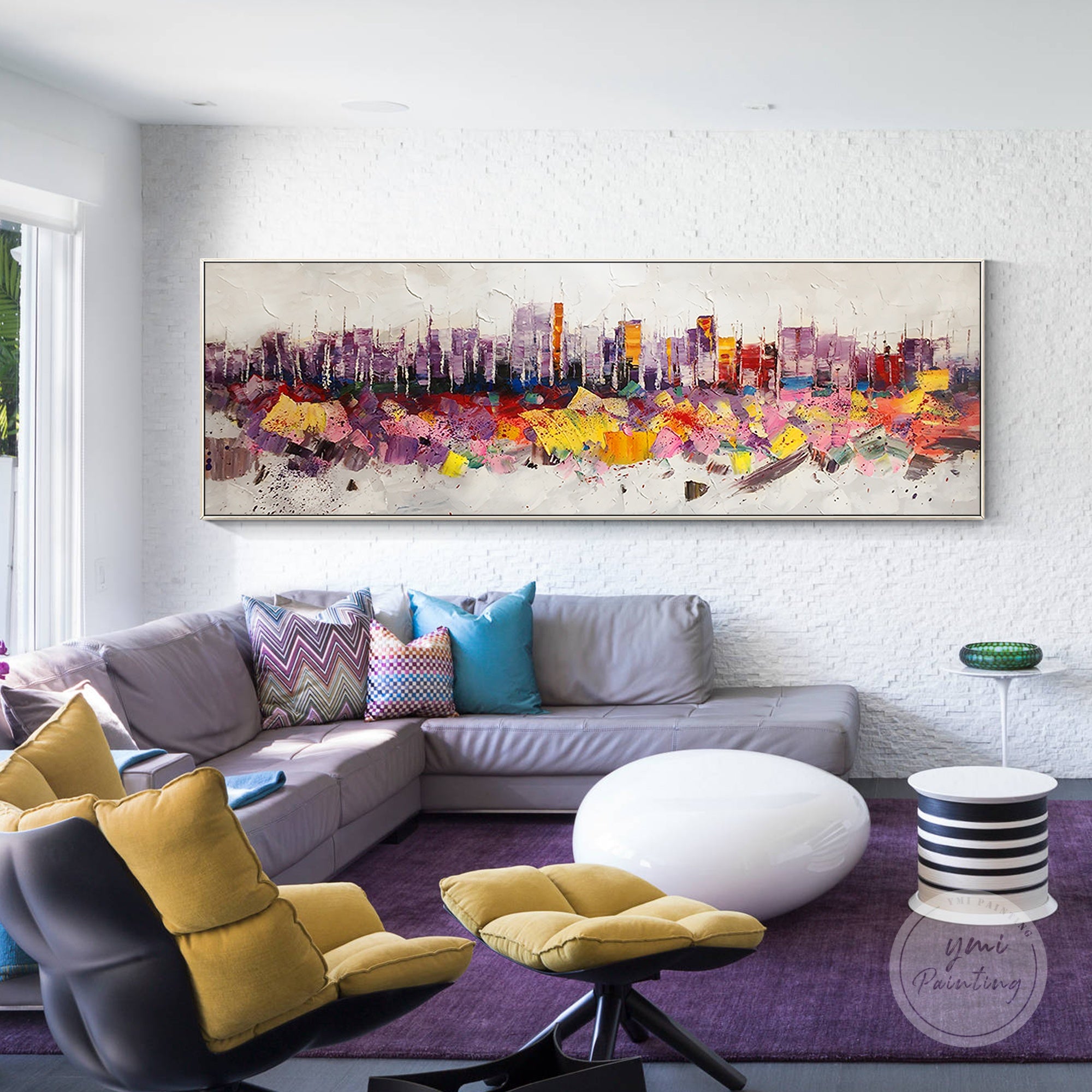 Impasto New York skyline oil painting, vibrant city art with heavy texture and expressive brushwork.