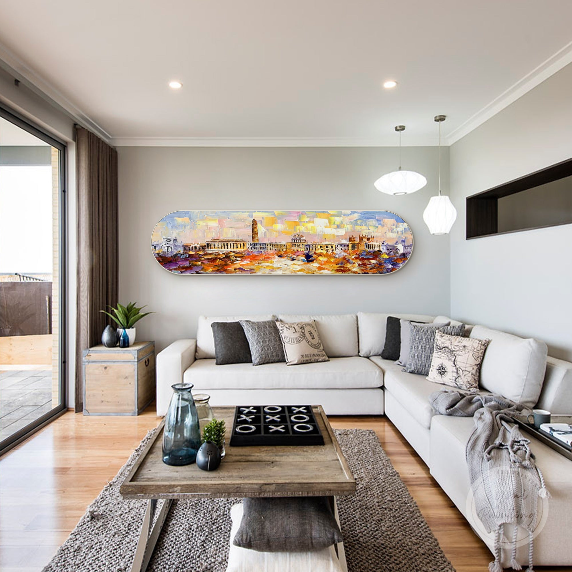 Hand-painted Washington DC cityscape, capturing the essence of the capital with bold colors and dynamic strokes.