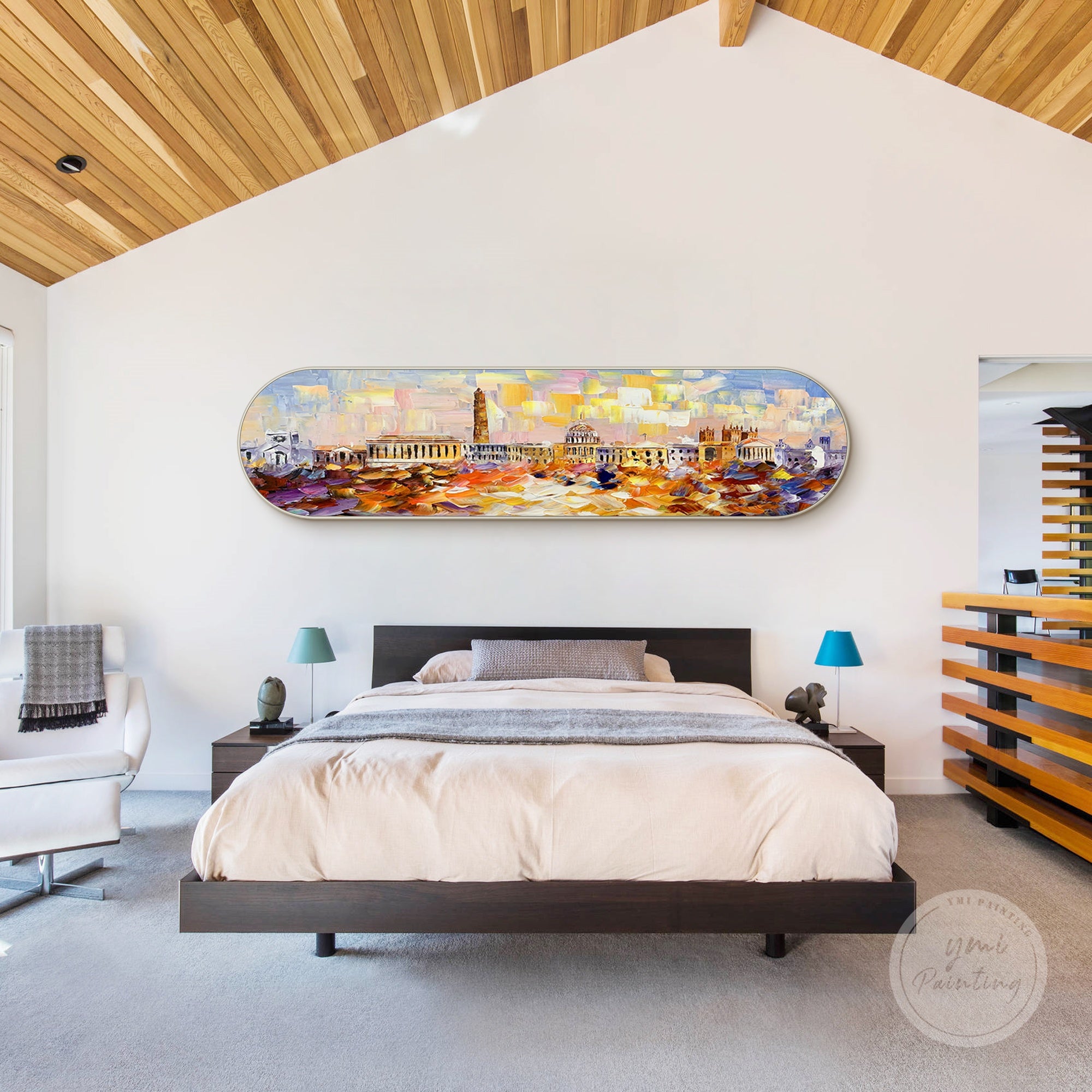 Colorful Washington DC cityscape oil painting, framed canvas art of the nation’s capital.