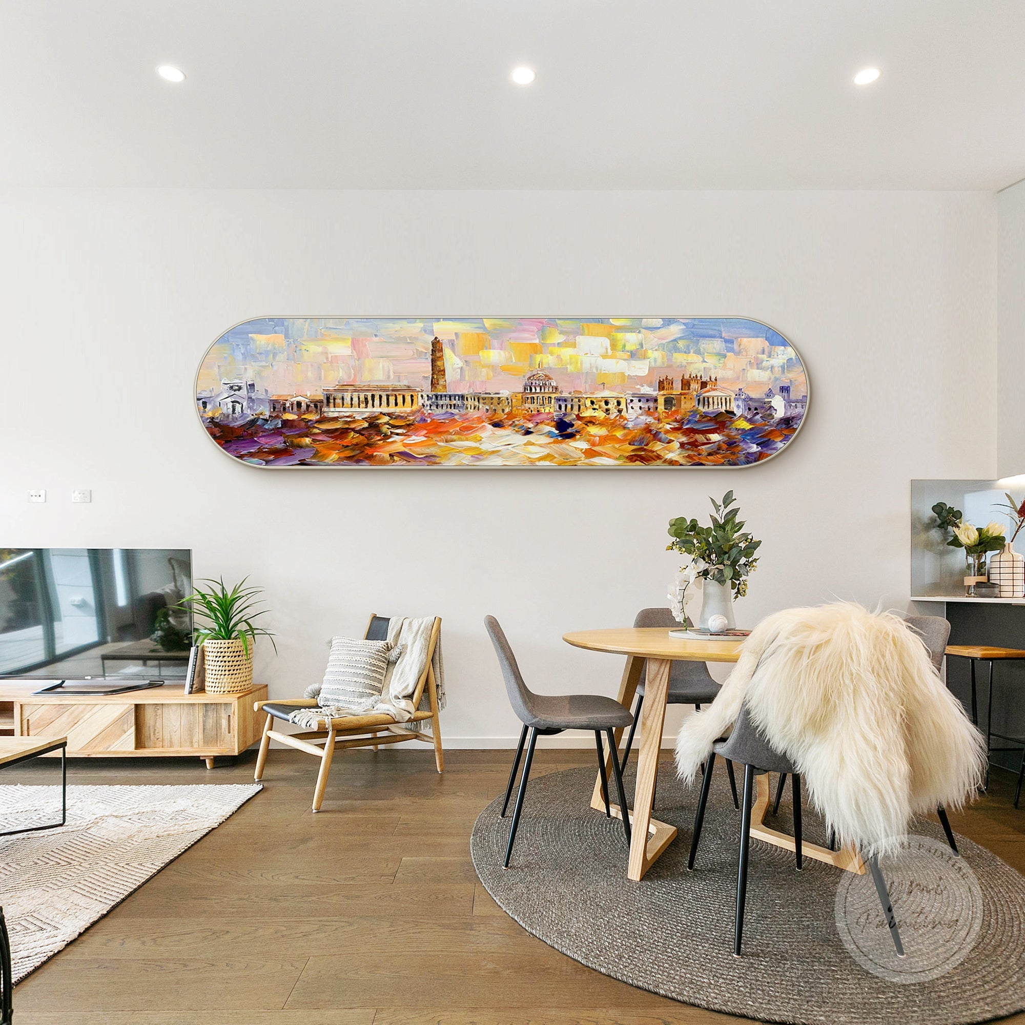 Original Washington DC cityscape, colorful framed canvas art of famous landmarks and city life.