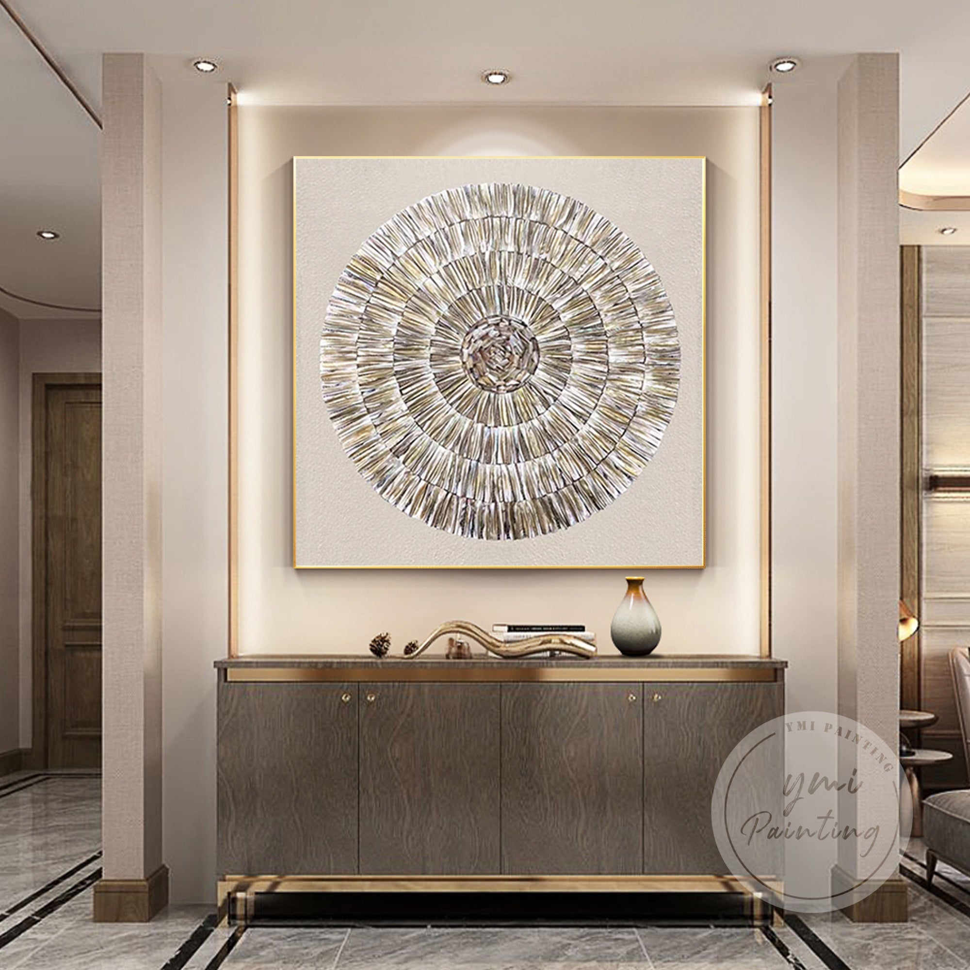 Large Gray Oyster Wall Decor with golden tones, ideal for luxurious coastal or modern interiors.