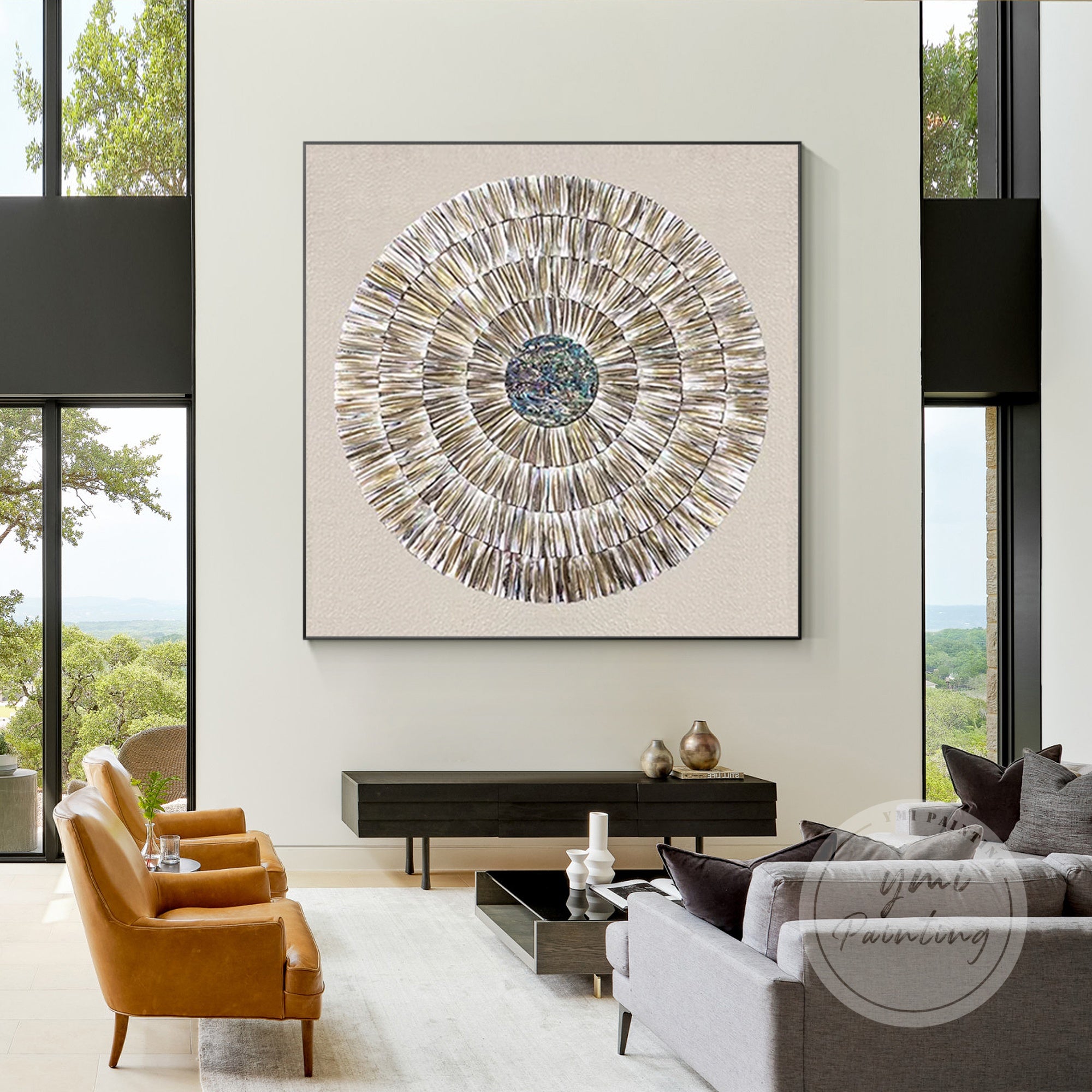 Elegant Sea Shell Painting using organic oyster shells for rustic and modern spaces.