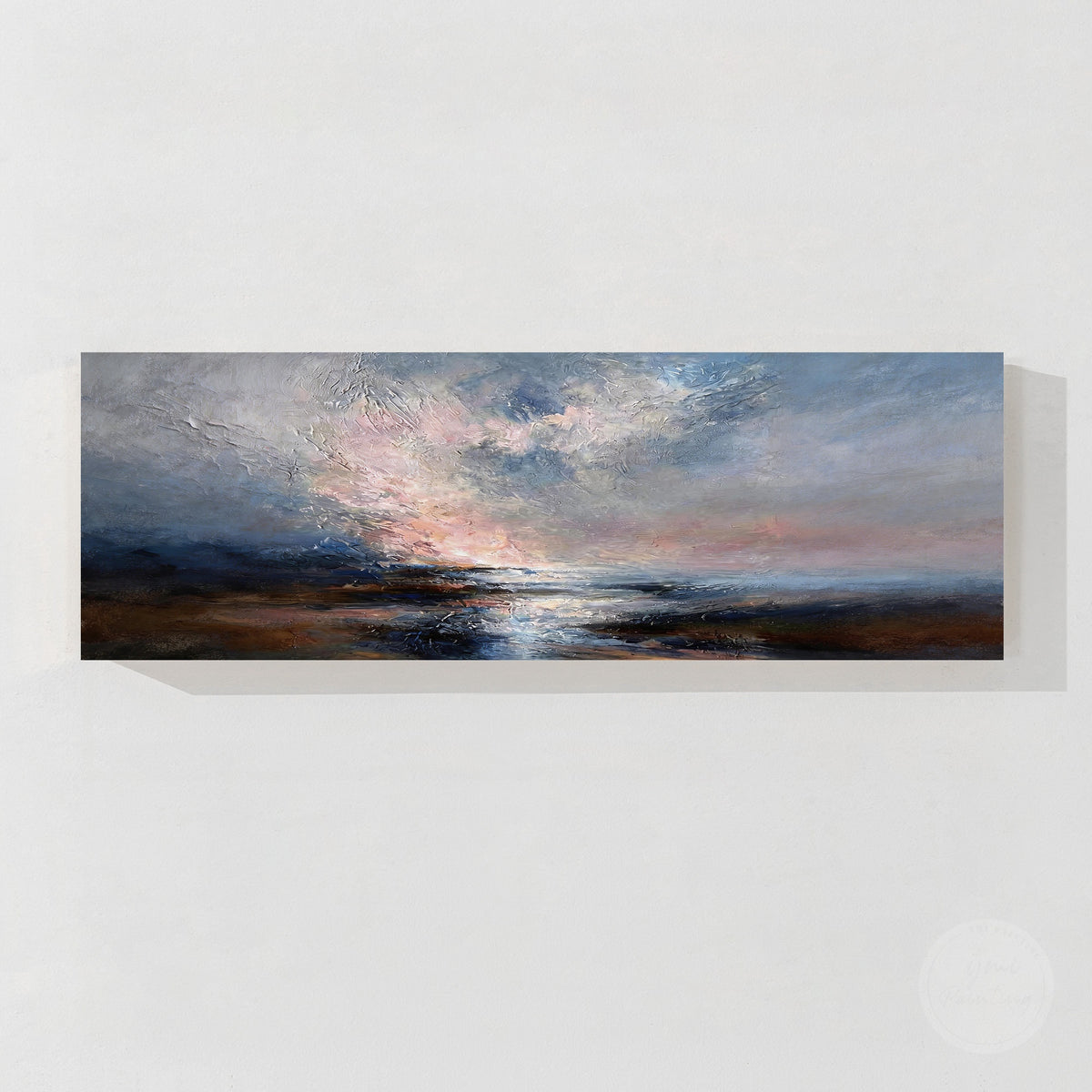 Handcrafted style ocean landscape painting with textured details